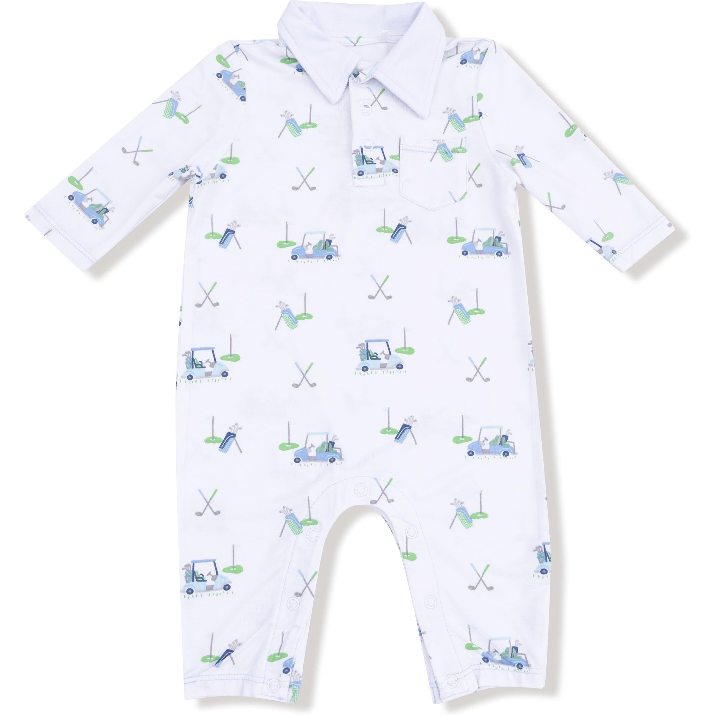 Angel Dear Baby Golf Carts Blue Polo Romper
