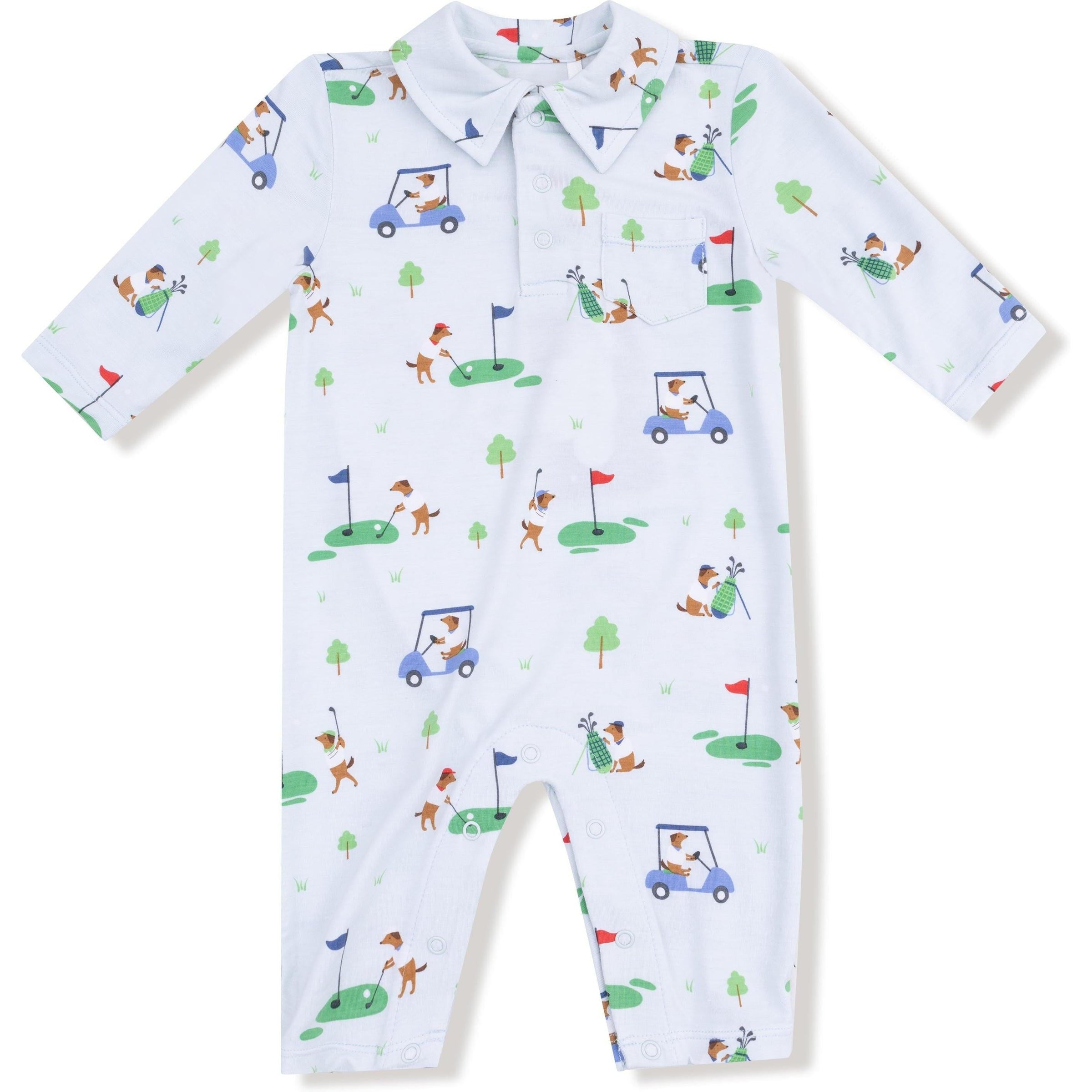 Angel Dear Dog Gone Golf Blue Polo Romper