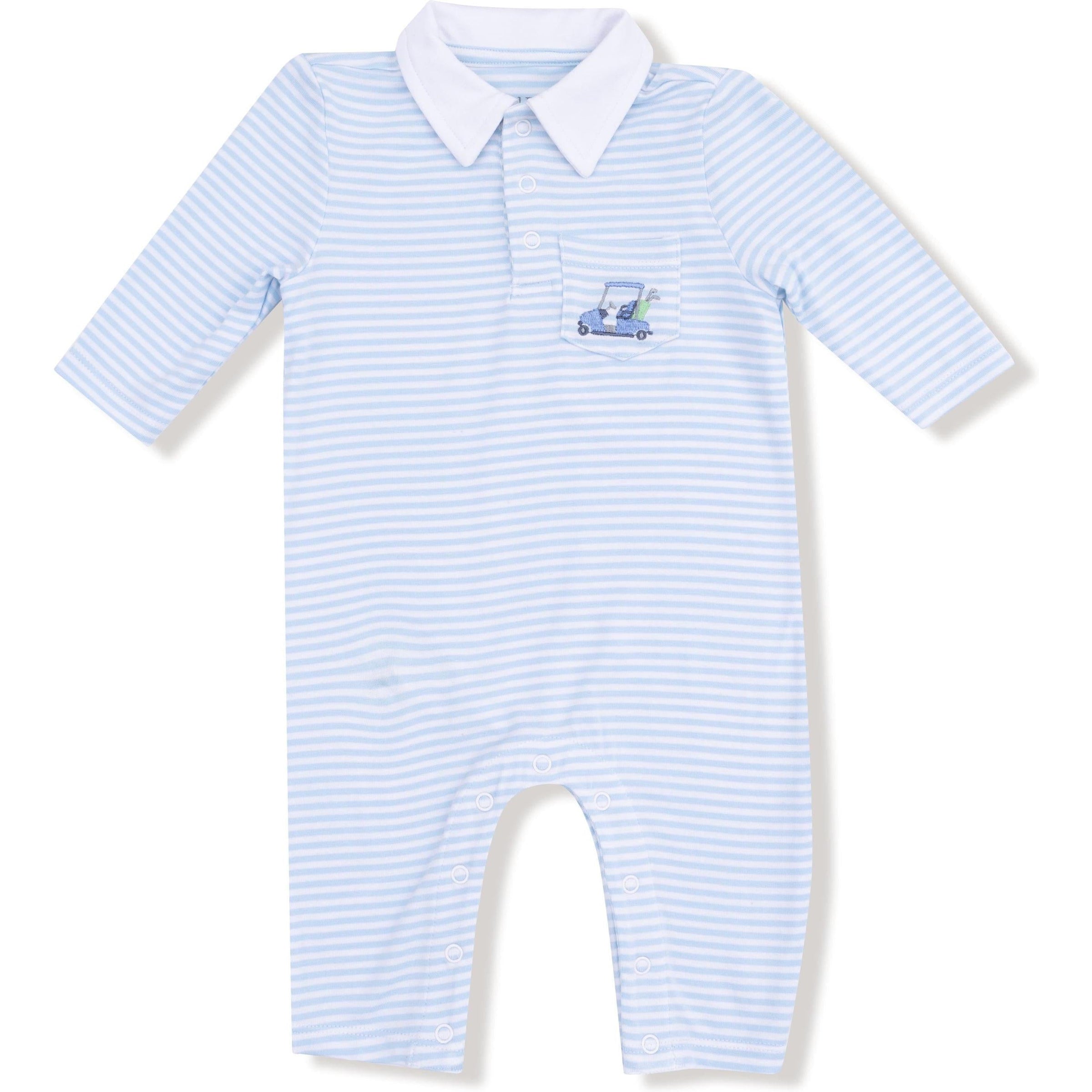 Angel Dear Baby Golf Carts Blue Polo Romper