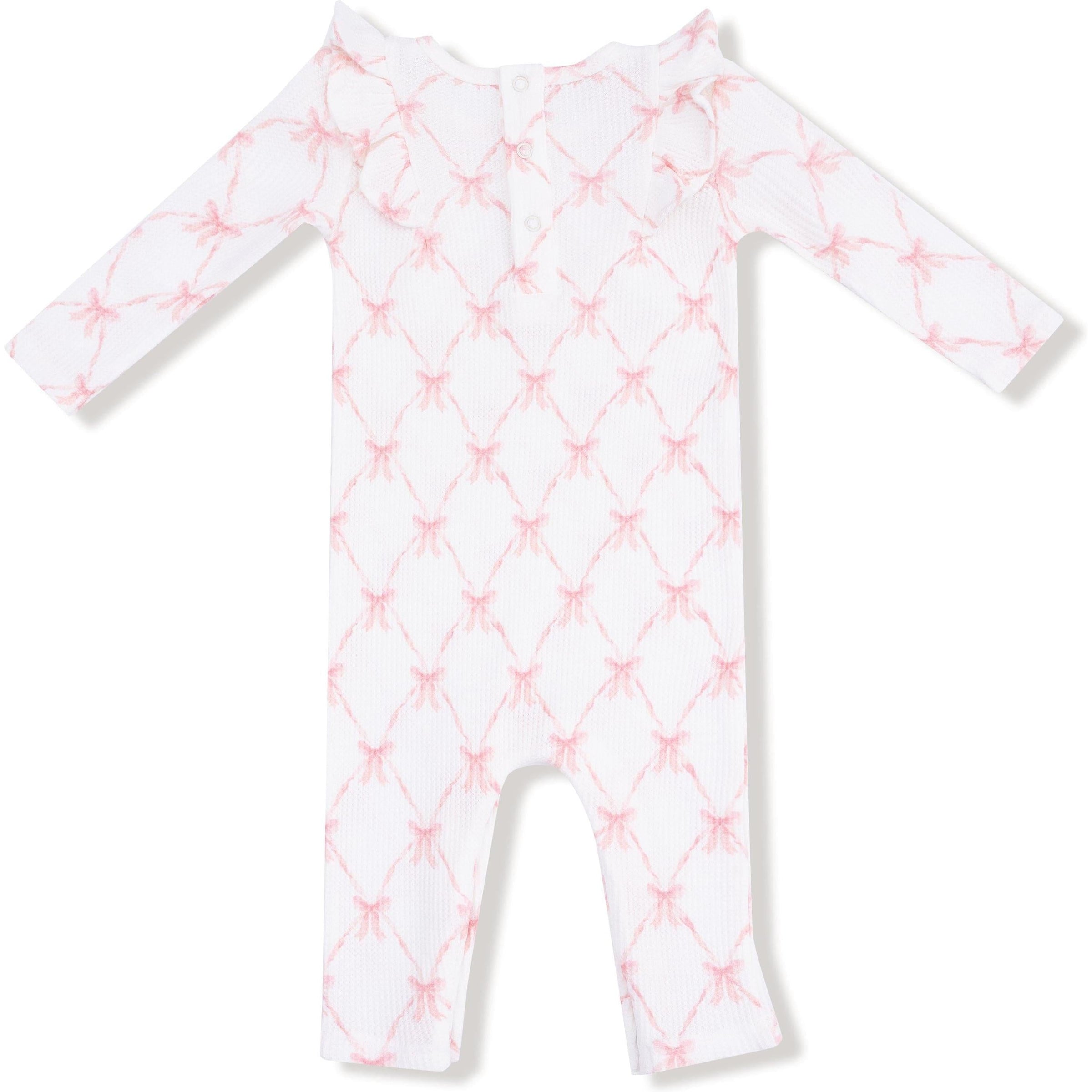 Angel Dear Ribbon Bow Trellis Long Sleeve Ruffle Romper