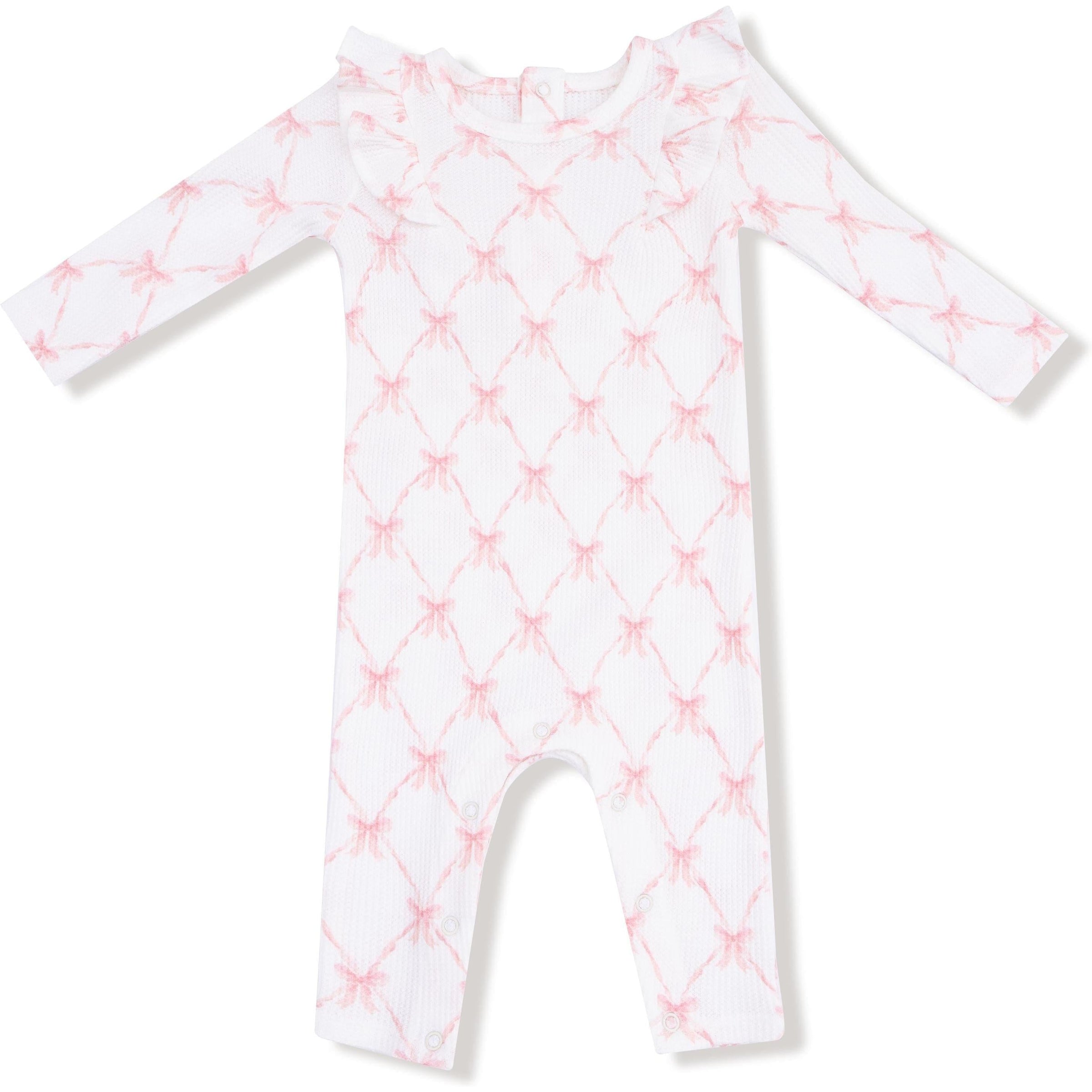 Angel Dear Ribbon Bow Trellis Long Sleeve Ruffle Romper