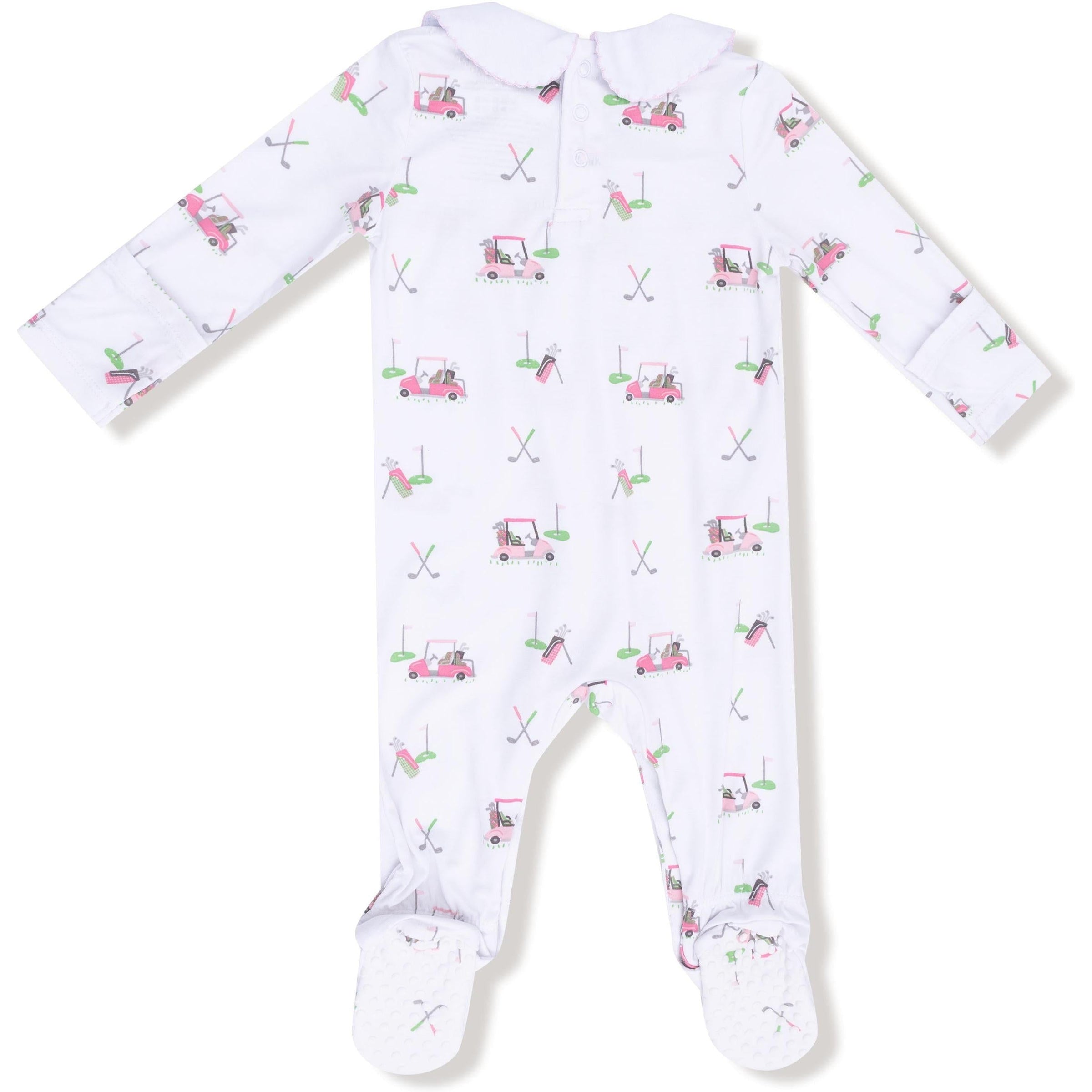 Angel Dear Baby Golf Carts Pink Smocked Peter Pan Snap Footie