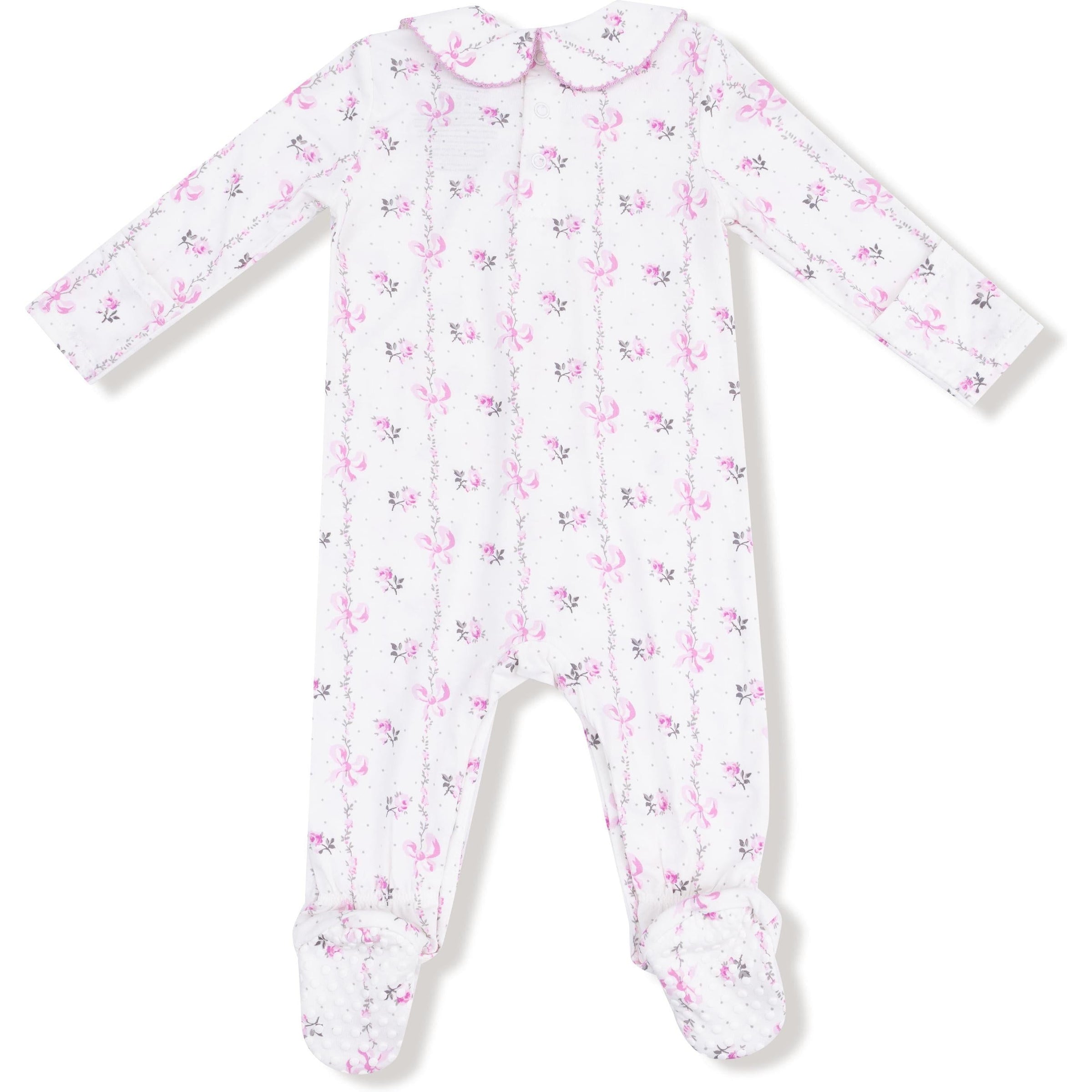 Angel Dear Dainty Buds And Bows Stripe Smocked Peter Pan Snap Footie