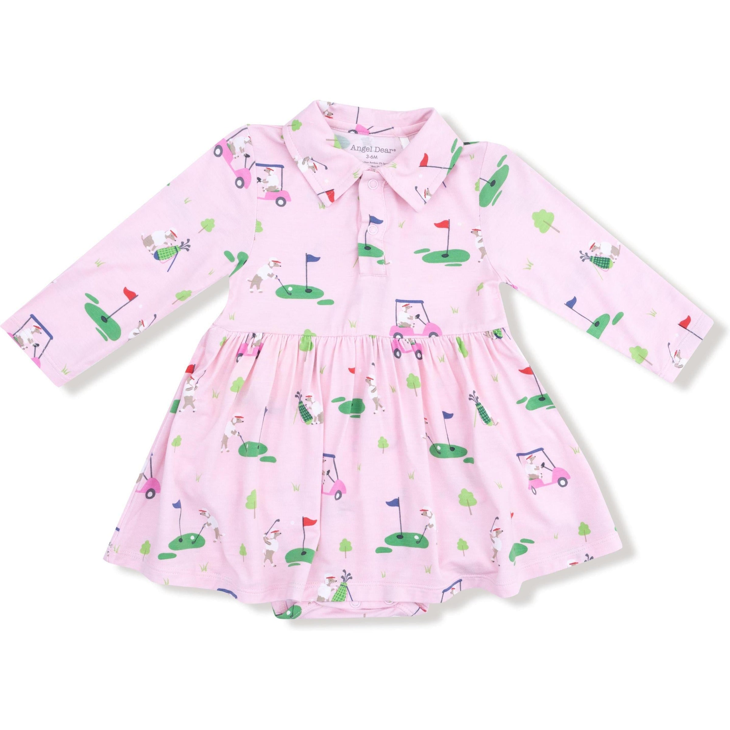 Angel Dear Dog Gone Golf Pink Long Sleeve Polo Bodysuit Dress