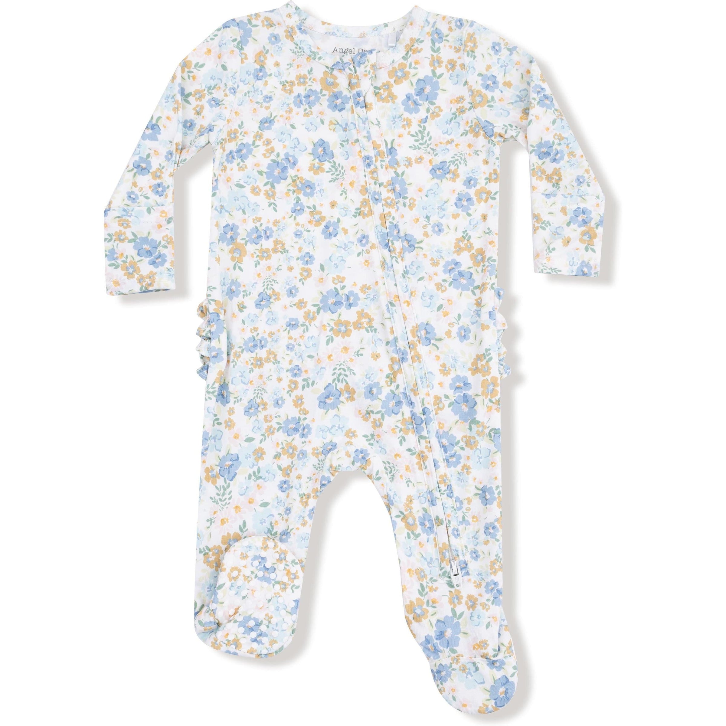 Angel Dear Sweet Rose Calico 2 Way Zipper Ruffle Back Footie