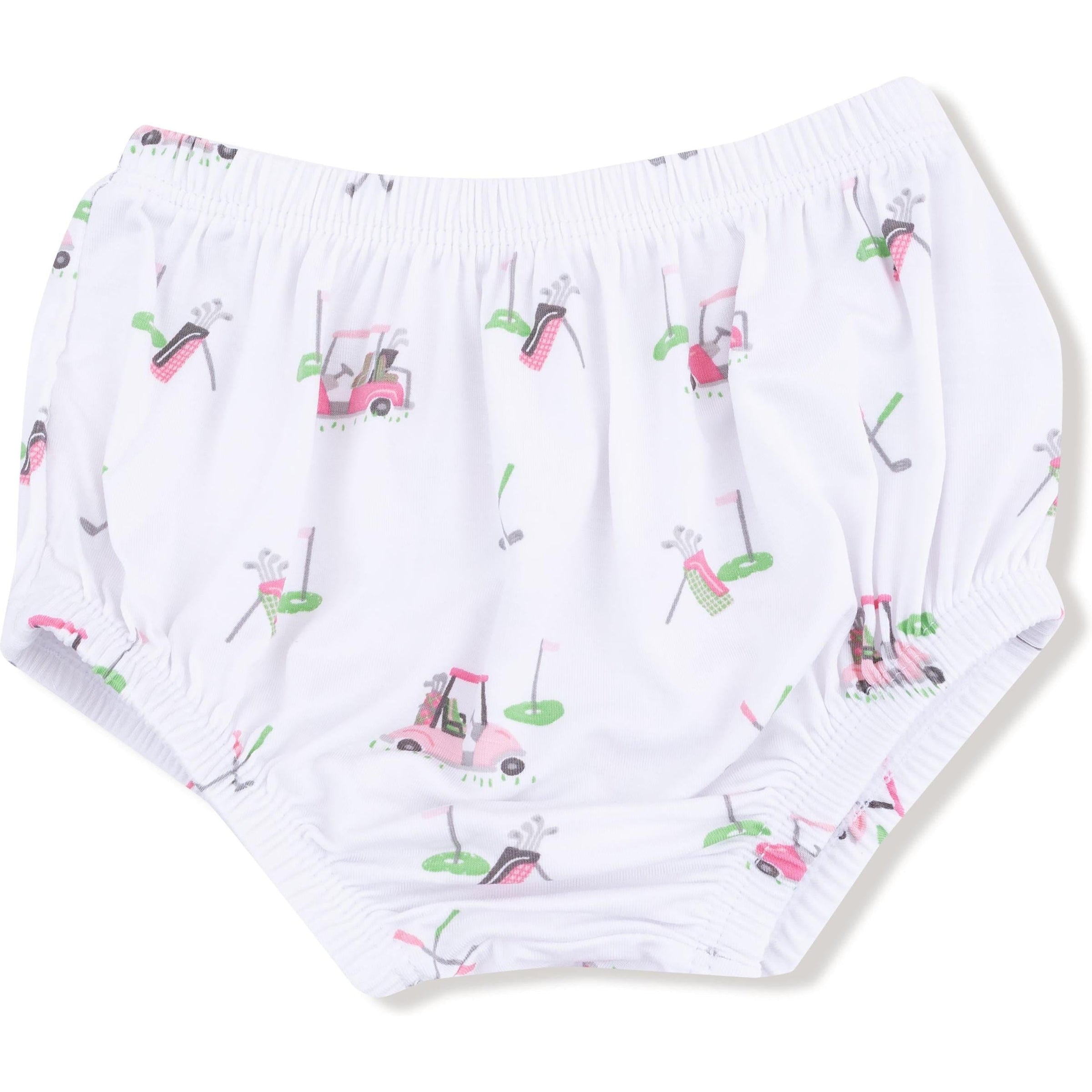 Angel Dear Baby Golf Carts Pink Long Sleeve Peter Pan Collar Dress with Smocking and Diaper Cover
