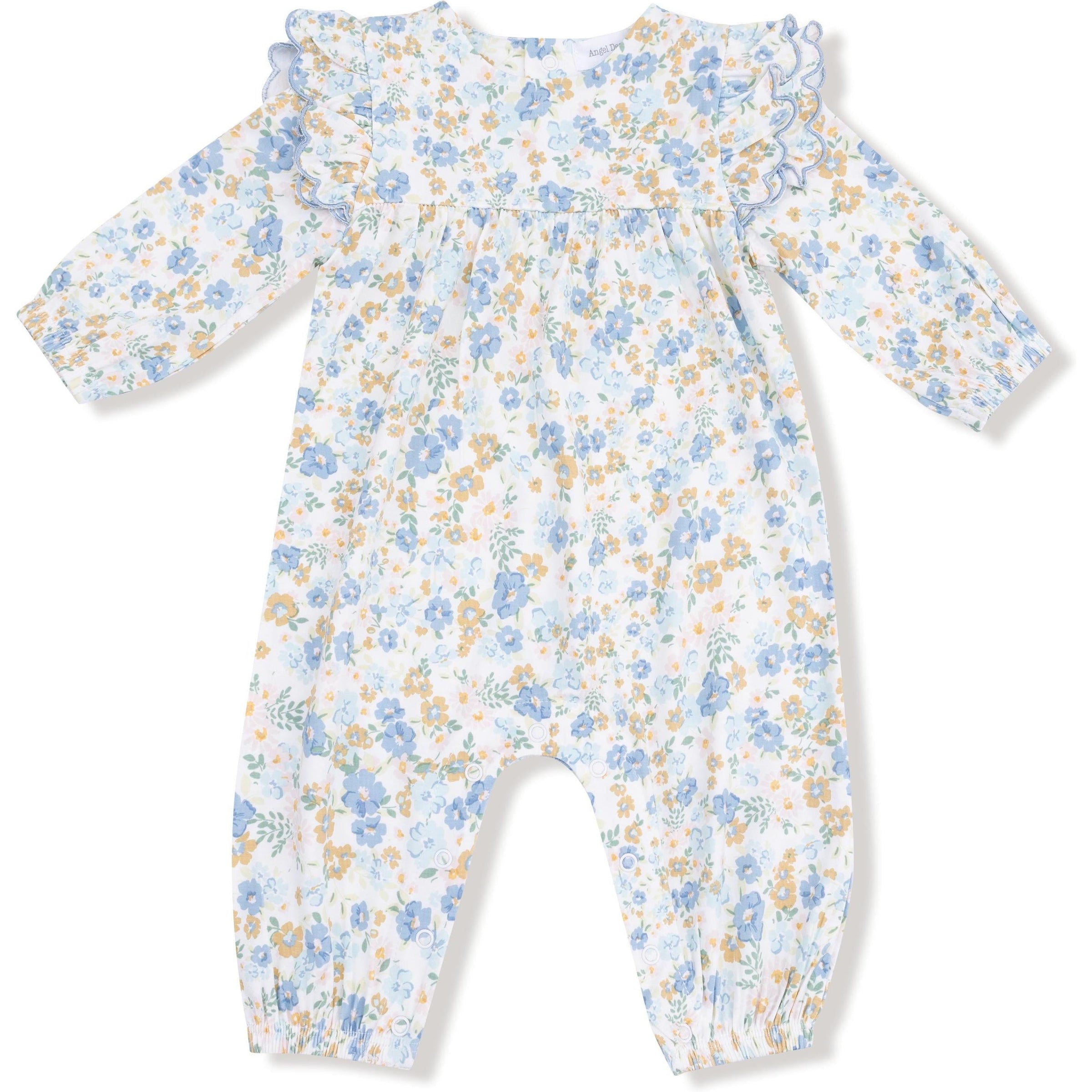 Angel Dear Sweet Rose Calico Long Sleeve Petal Ruffle Romper