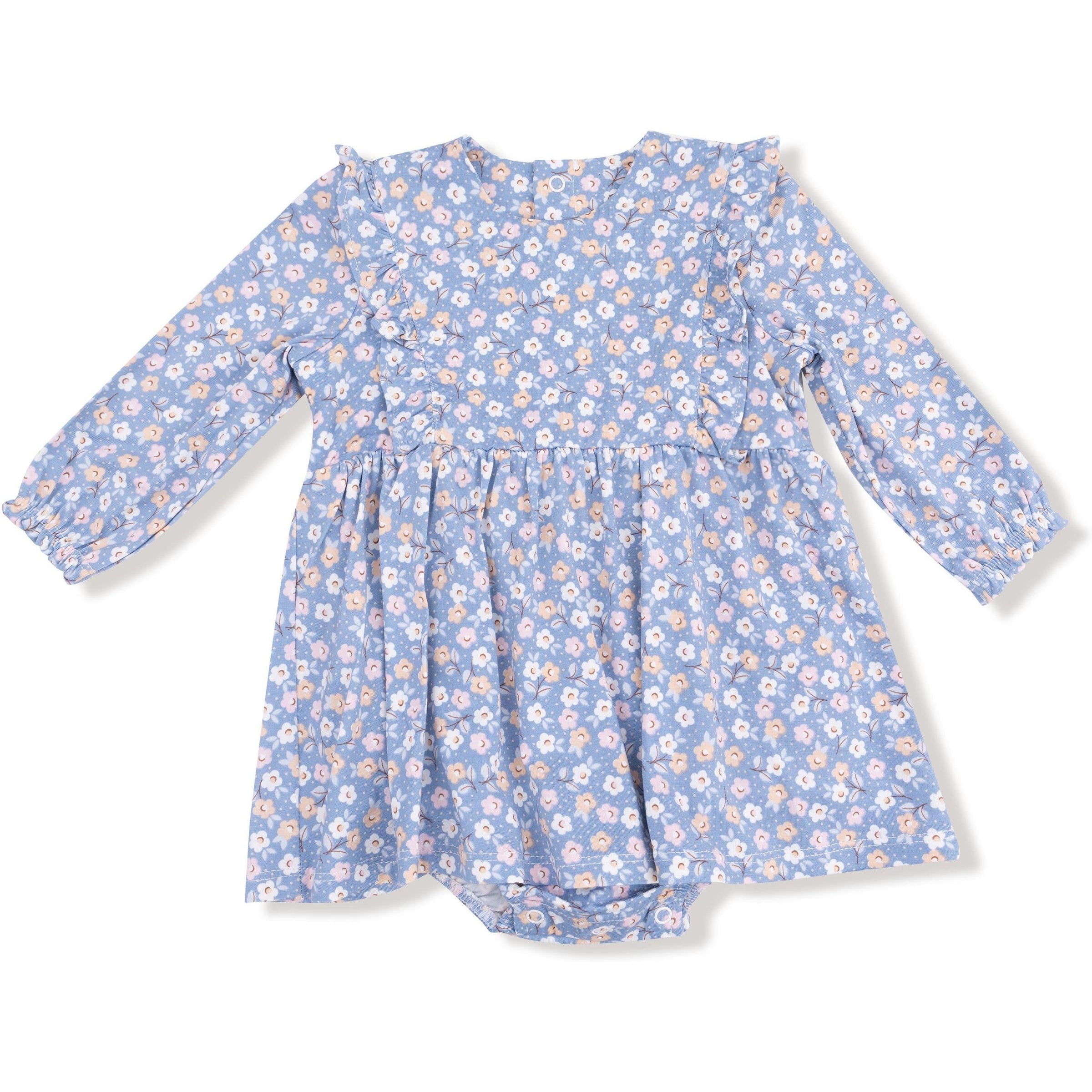 Angel Dear Country Calico Ruffle Long Sleeve Bodysuit Dress