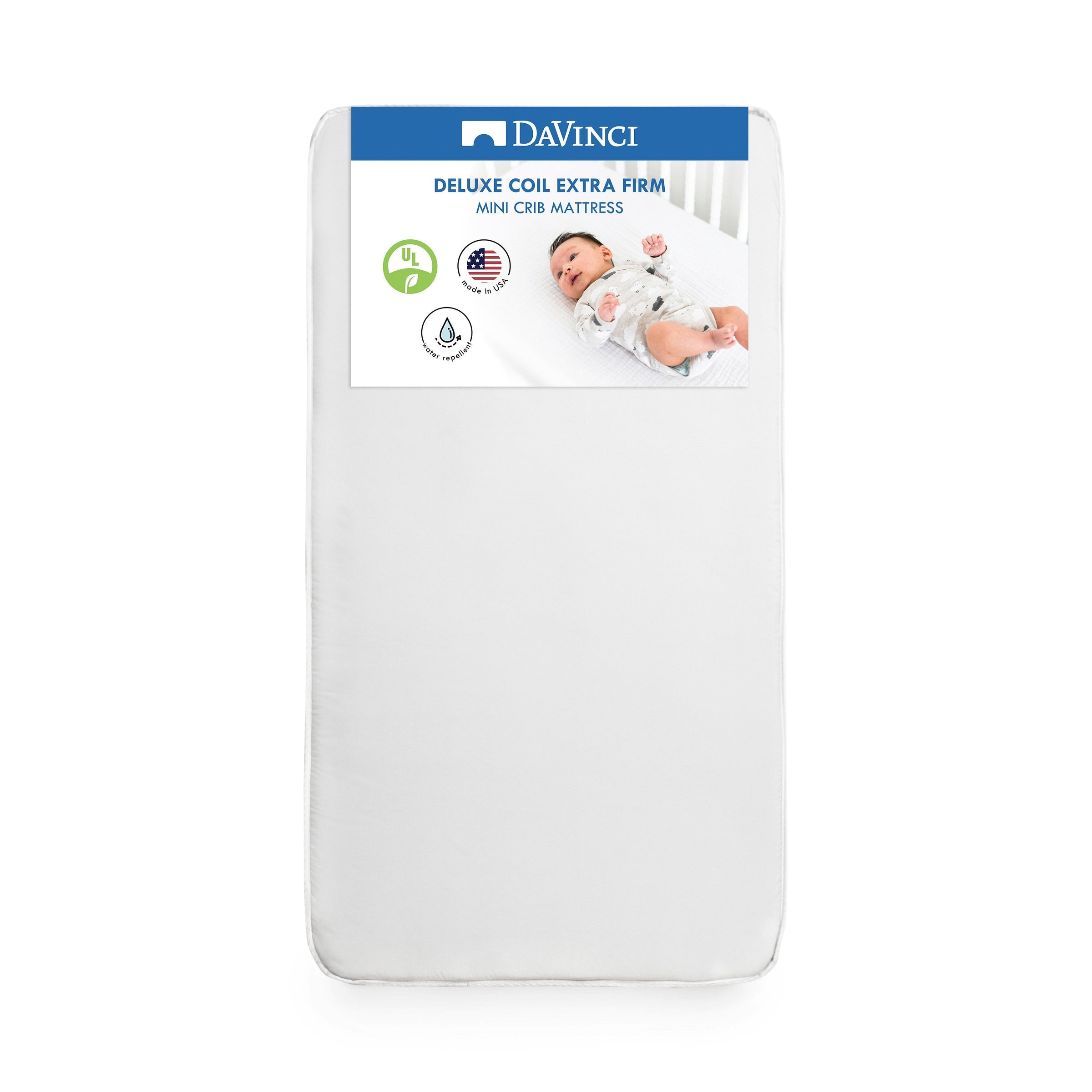 DaVinci Deluxe Coil Firm Support Mini Crib Mattress | GREENGUARD Gold Certified | Lightweight | Waterproof