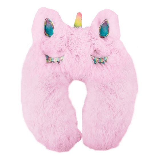 Iscream Unicorn Pink Furry Neck Pillow with Snap Closure