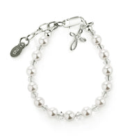 Cherished Moments - Silver Pearl Cross Baby Bracelet Baptism & Communion Gift