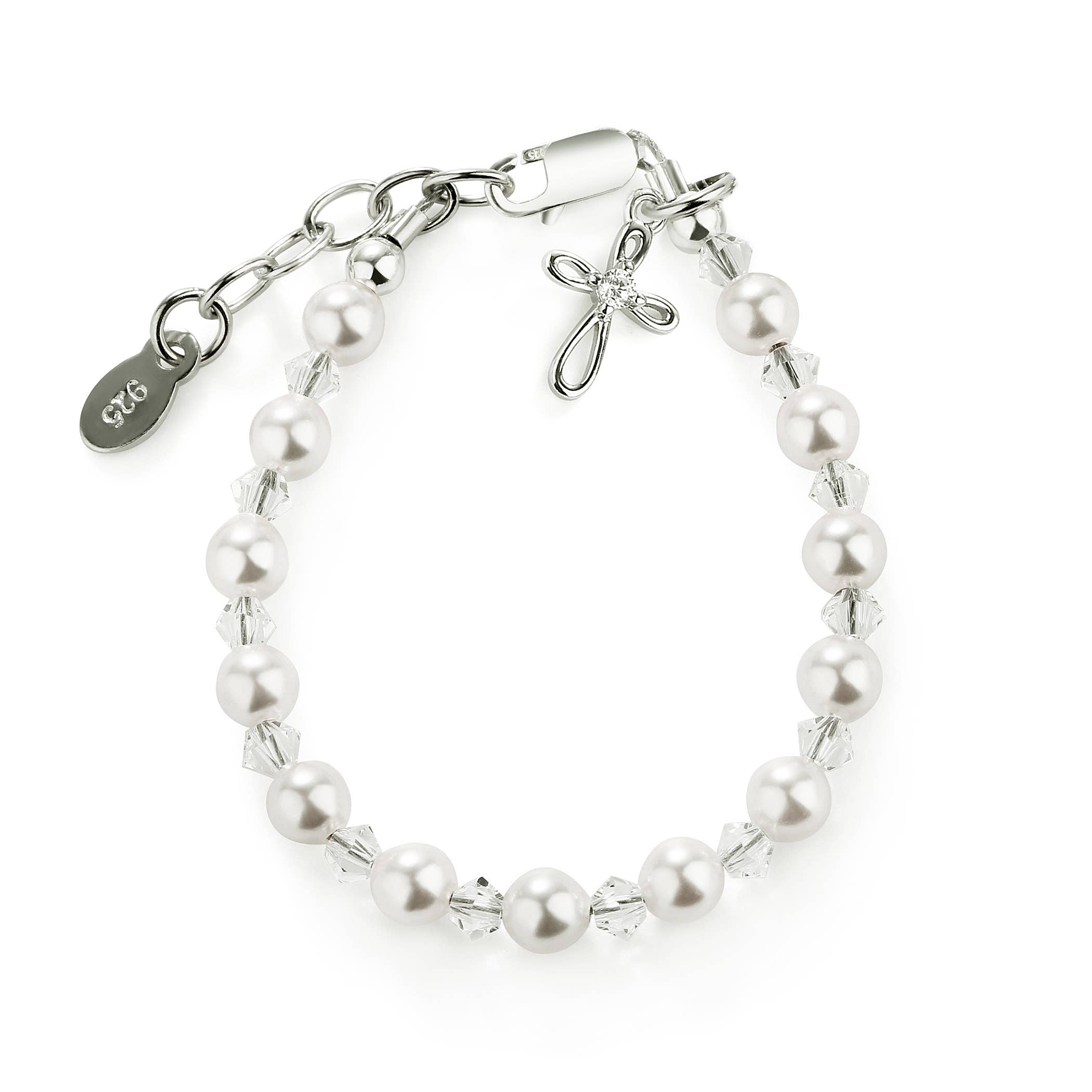 Cherished Moments - Silver Pearl Cross Baby Bracelet Baptism & Communion Gift