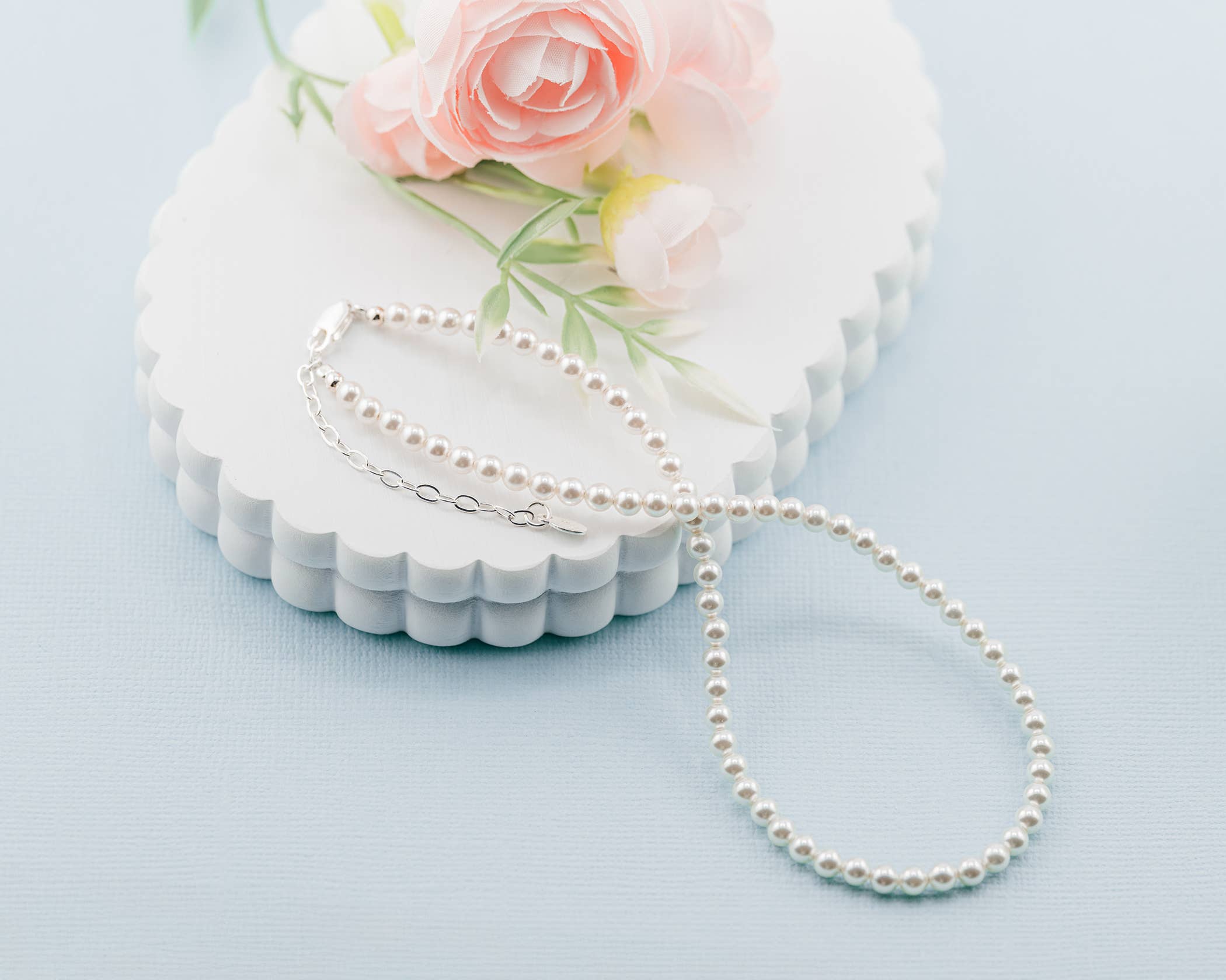 Cherished Moments - Girls Sterling Silver Strand of Pearls Kids Necklace