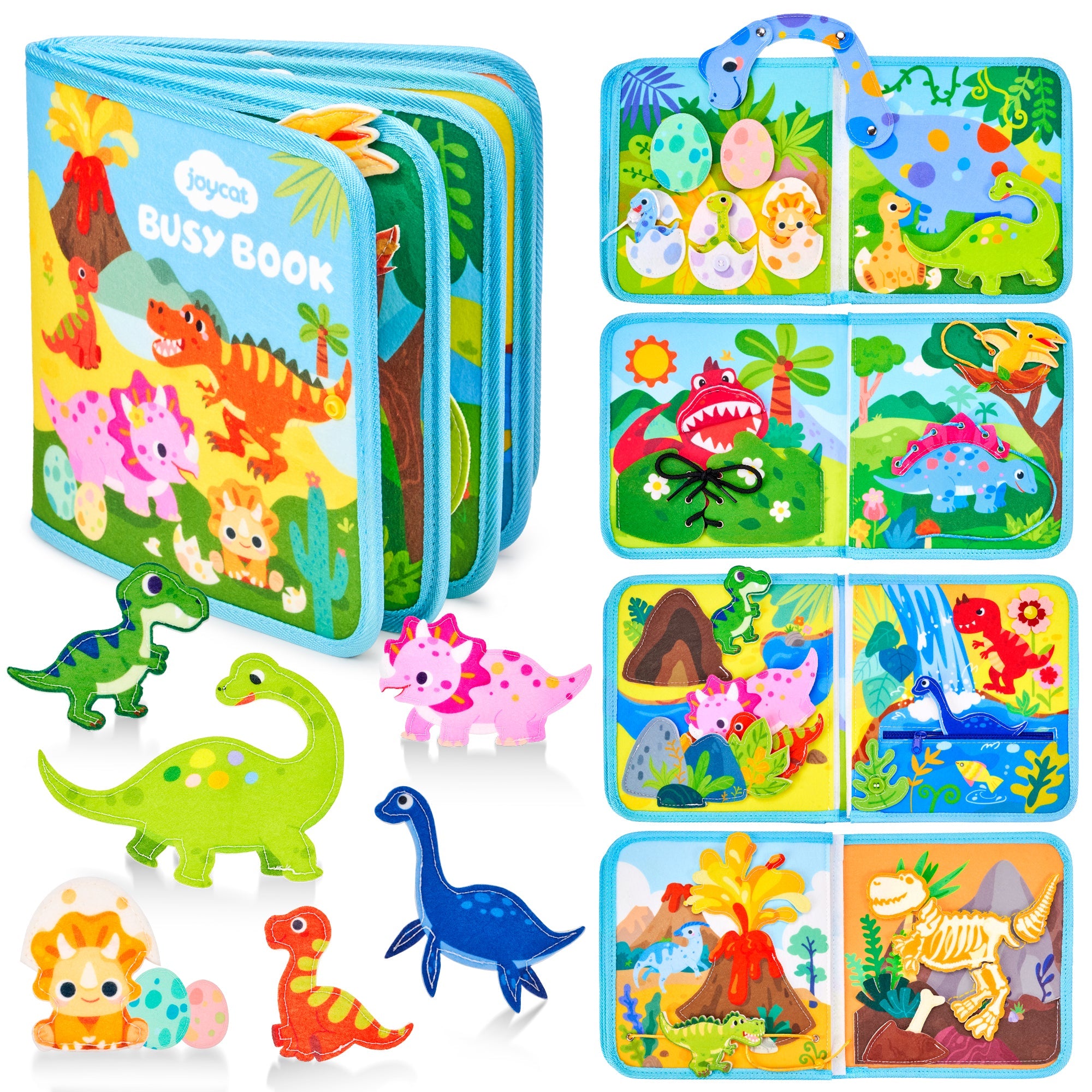 JoyCat 15-in-1 Dinosaur Friends Montessori Busy Book
