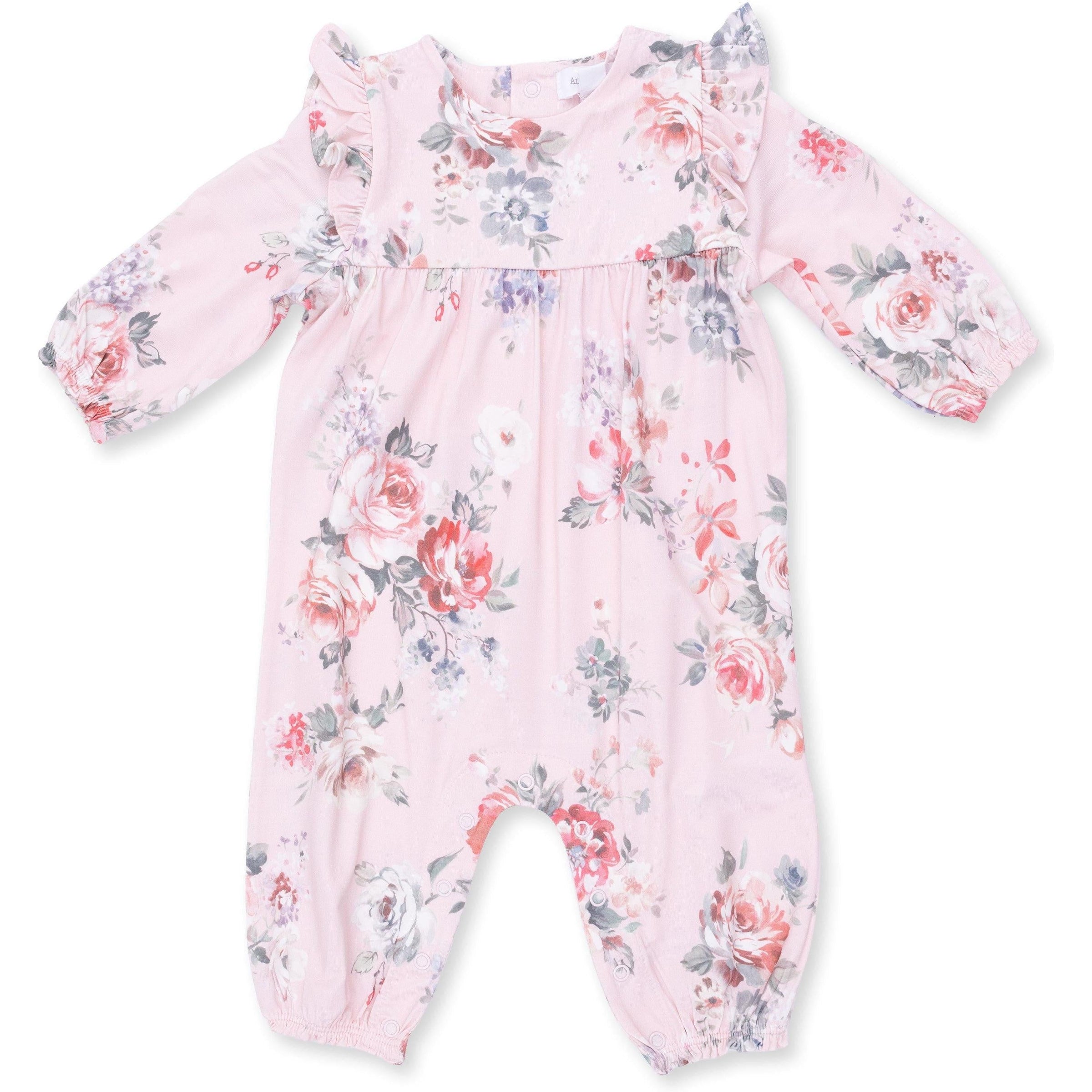 Angel Dear Painterly Rose Bouquets Ruffle Sleeve Snap Romper