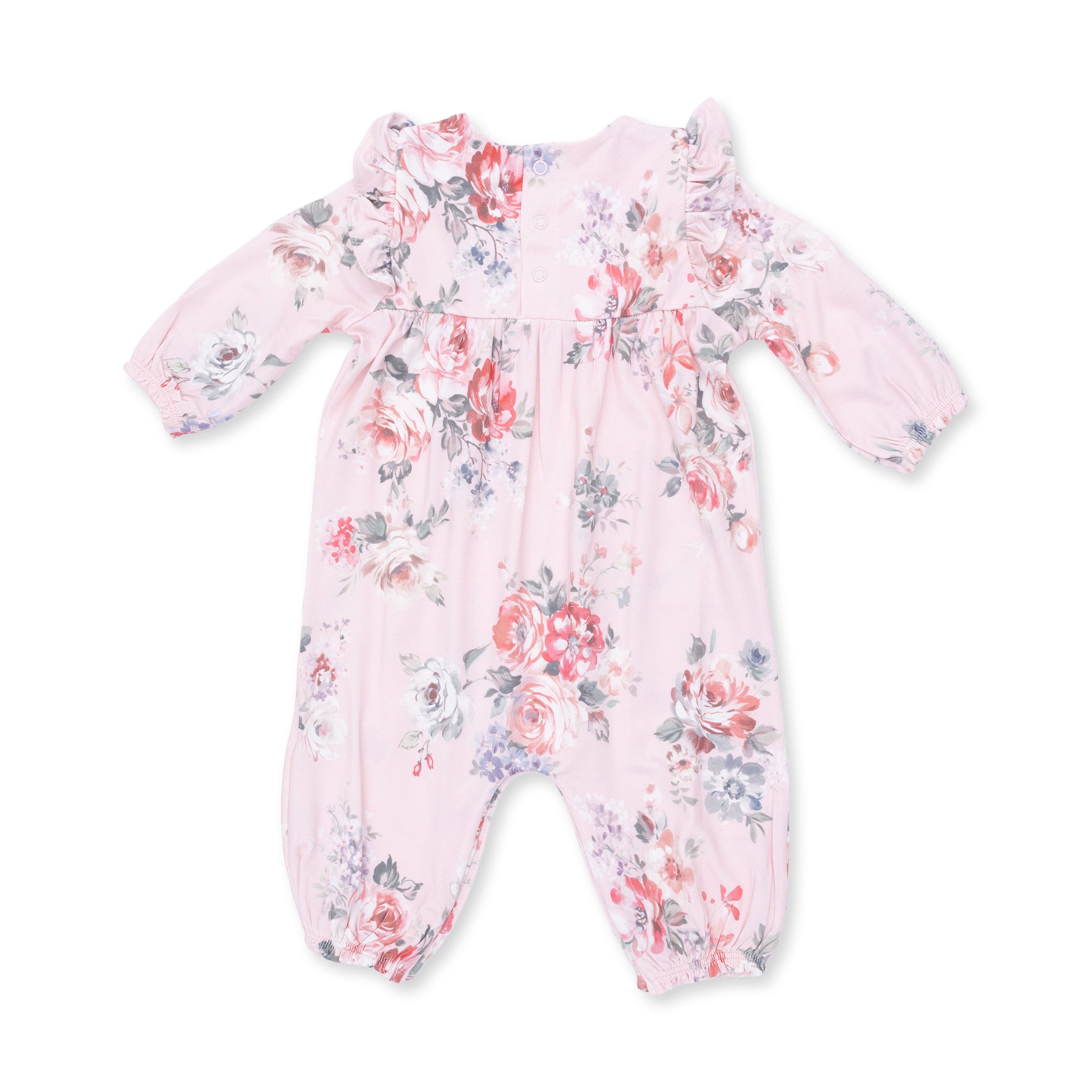 Angel Dear Painterly Rose Bouquets Ruffle Sleeve Snap Romper