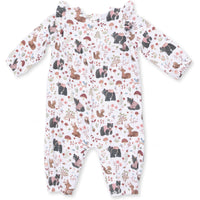 Angel Dear Southern Woodland Animals Pink Ruffle Sleeve Snap Romper