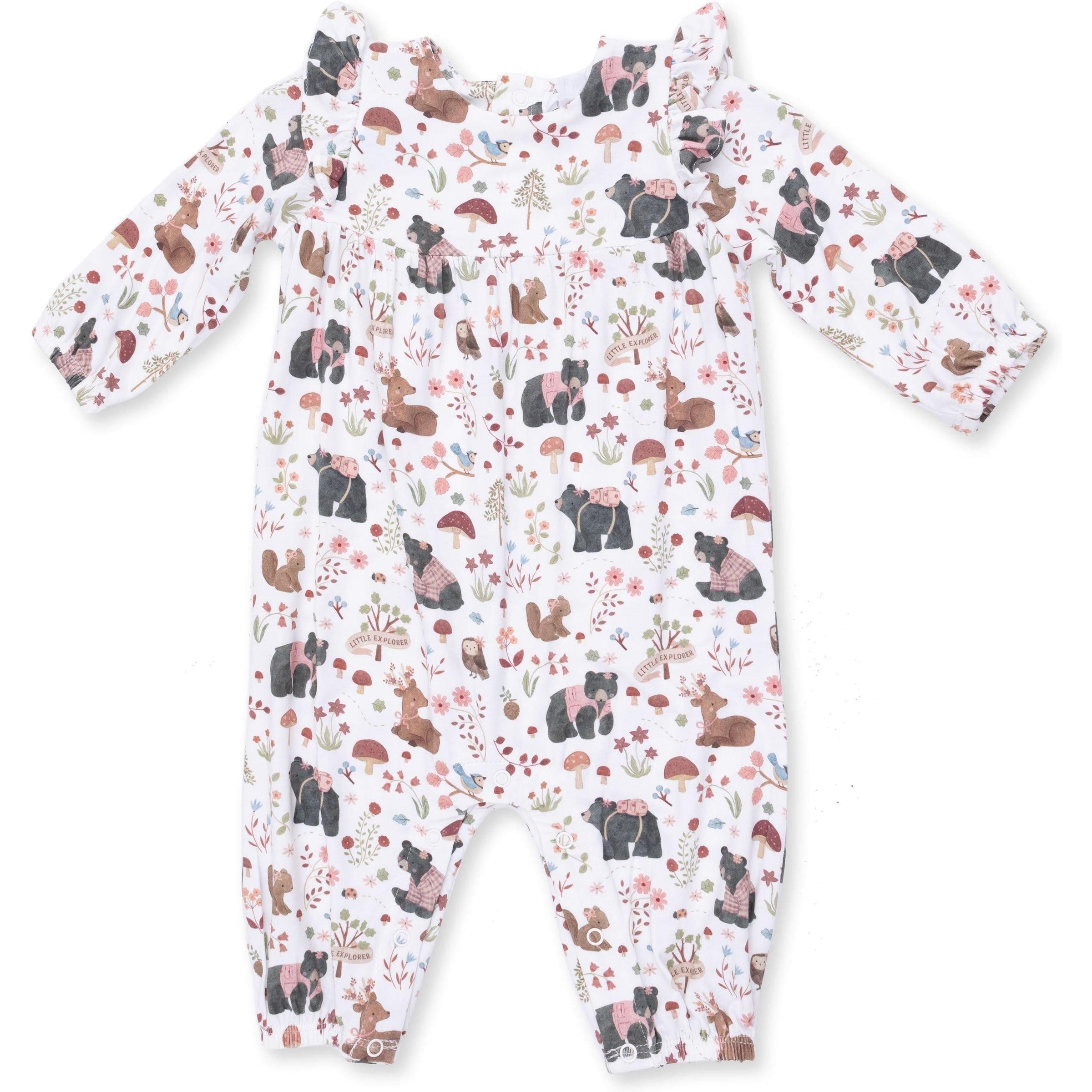 Angel Dear Southern Woodland Animals Pink Ruffle Sleeve Snap Romper