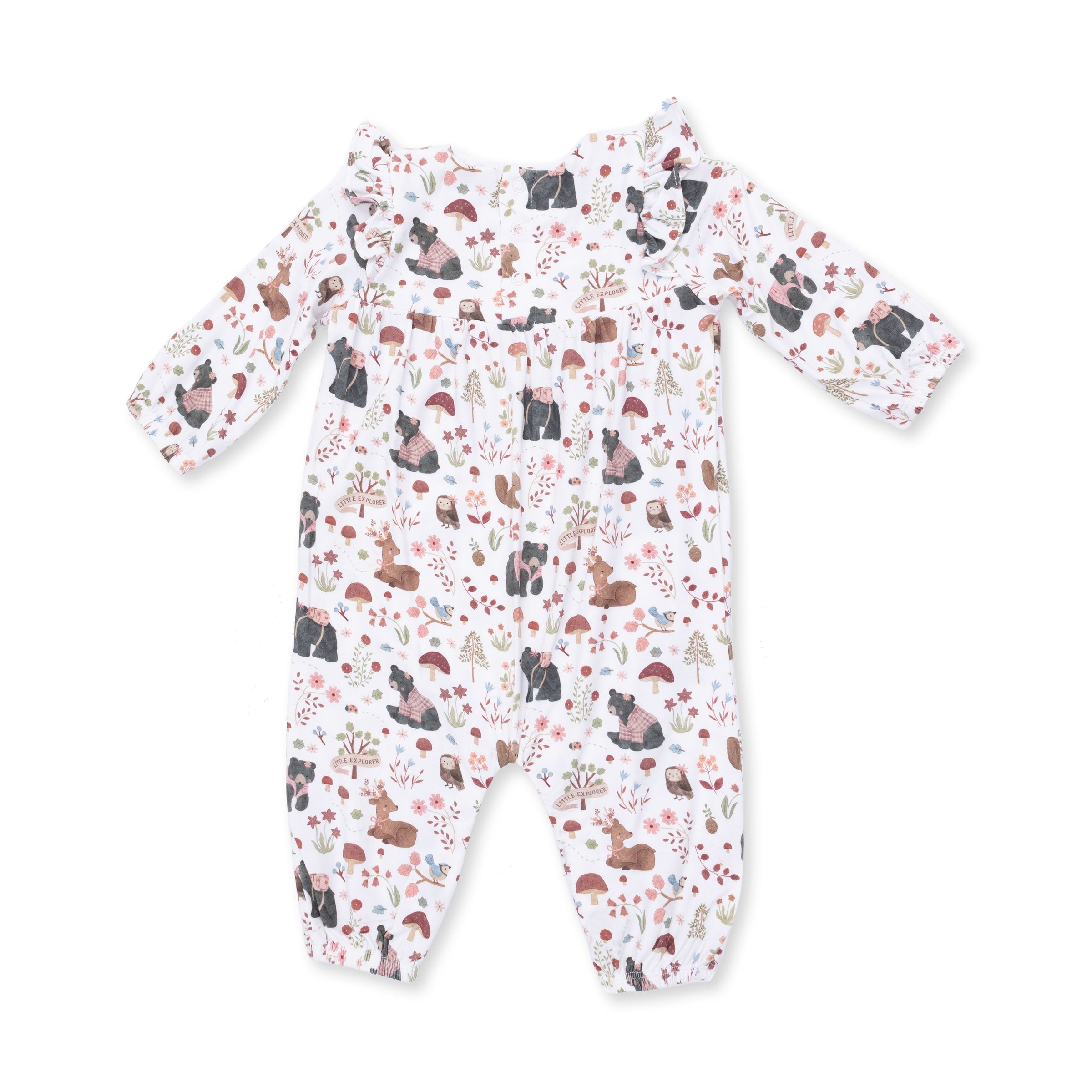 Angel Dear Southern Woodland Animals Pink Ruffle Sleeve Snap Romper