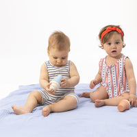 Angel Dear Navy Stripe Henley Shortie Romper