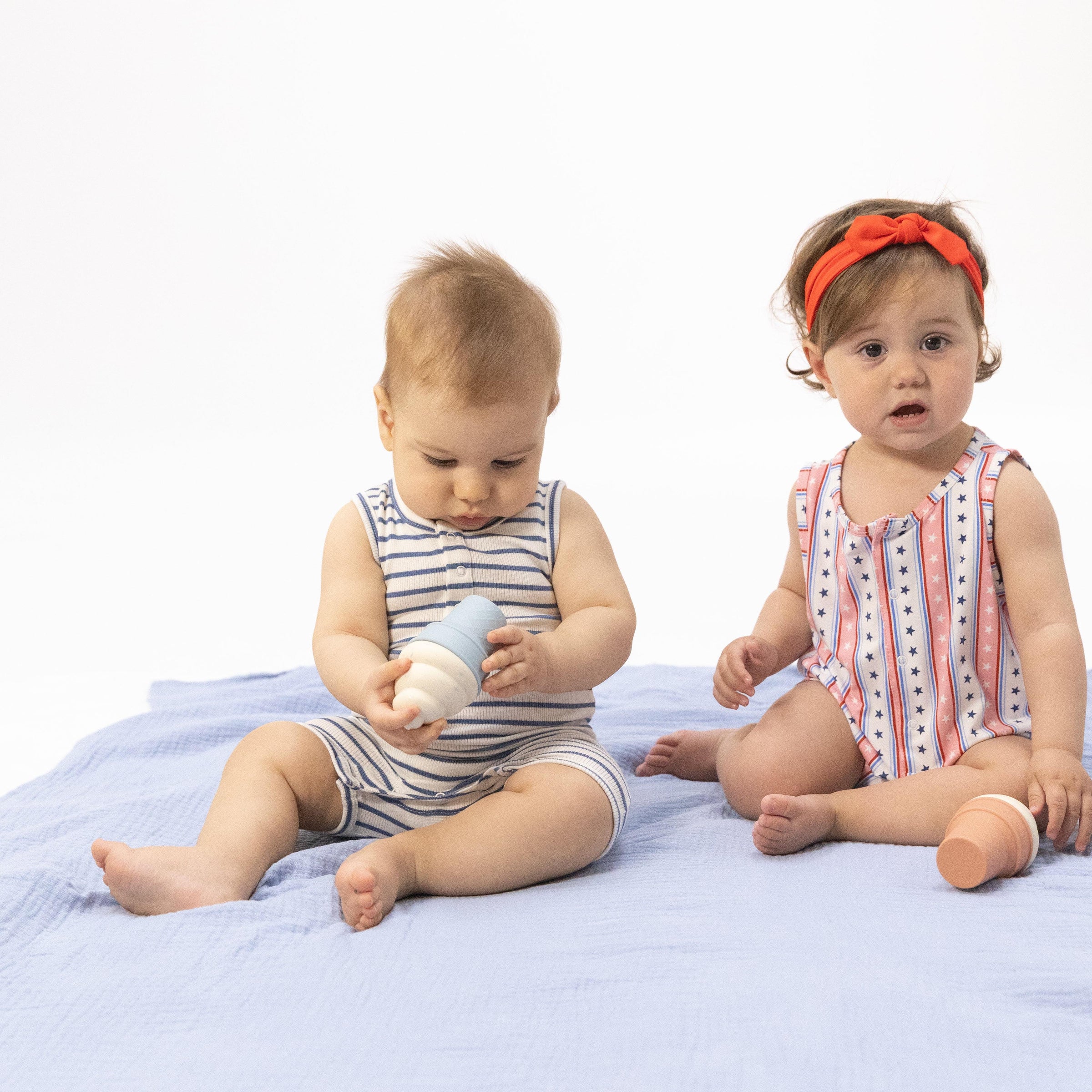 Angel Dear Navy Stripe Henley Shortie Romper