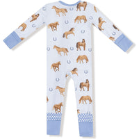 Angel Dear Horses Blue 2 Way Zipper Romper