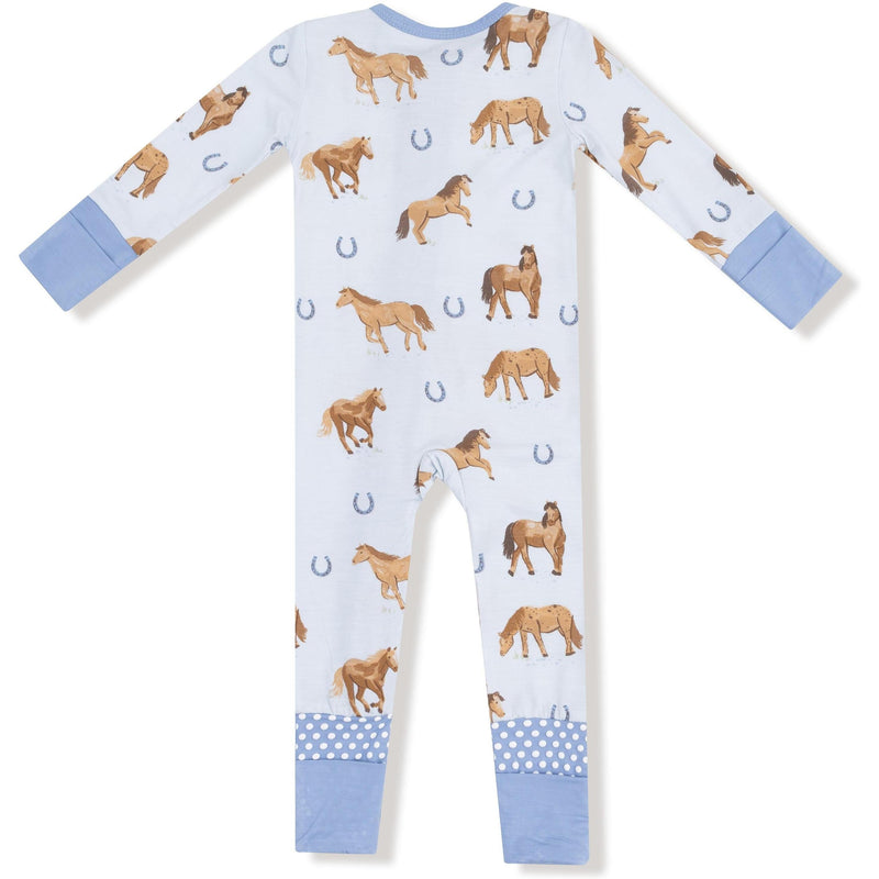 Angel Dear Horses Blue 2 Way Zipper Romper