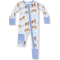 Angel Dear Horses Blue 2 Way Zipper Romper