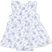 Angel Dear Baby Blue Vines Floral Ruffle Bodysuit Dress