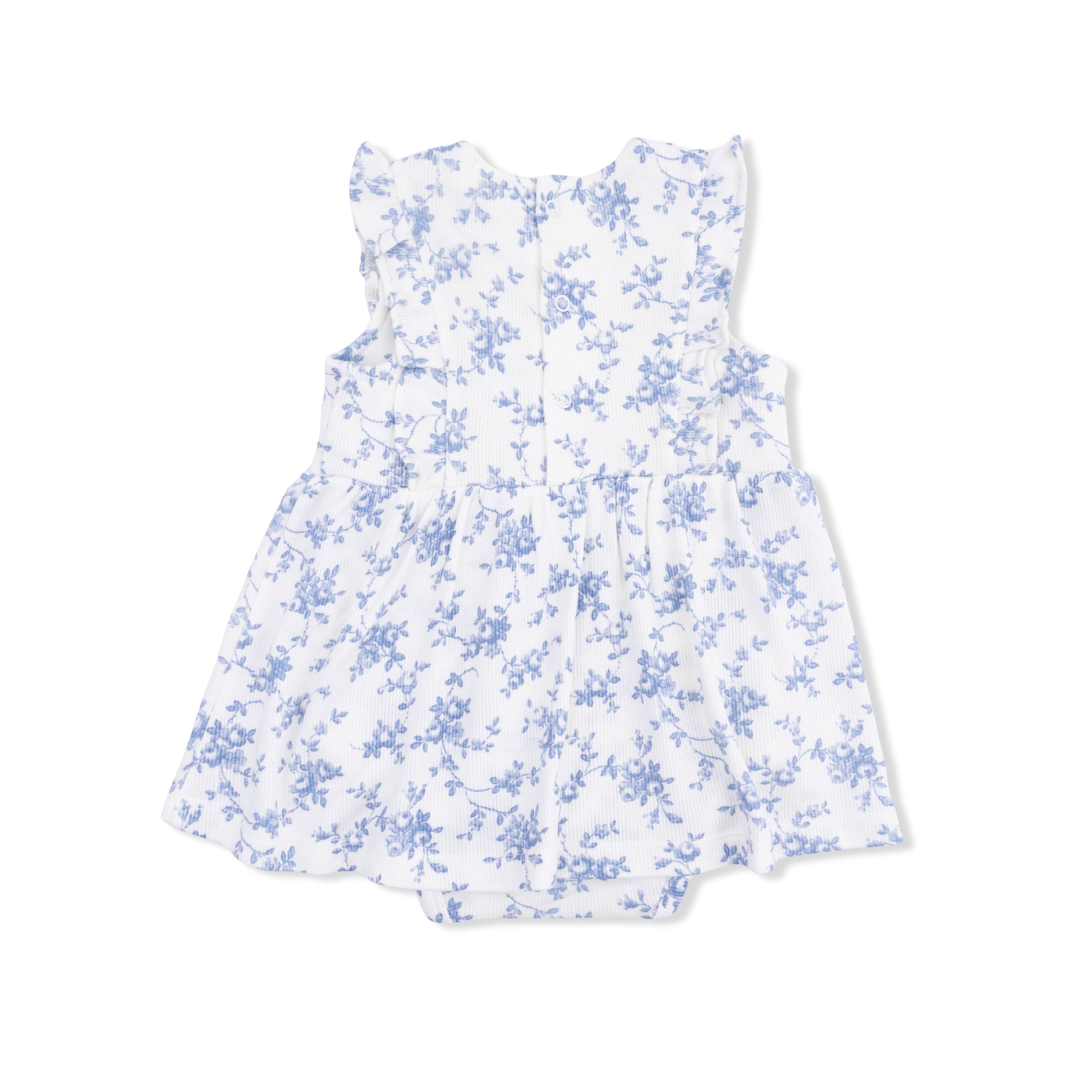 Angel Dear Baby Blue Vines Floral Ruffle Bodysuit Dress