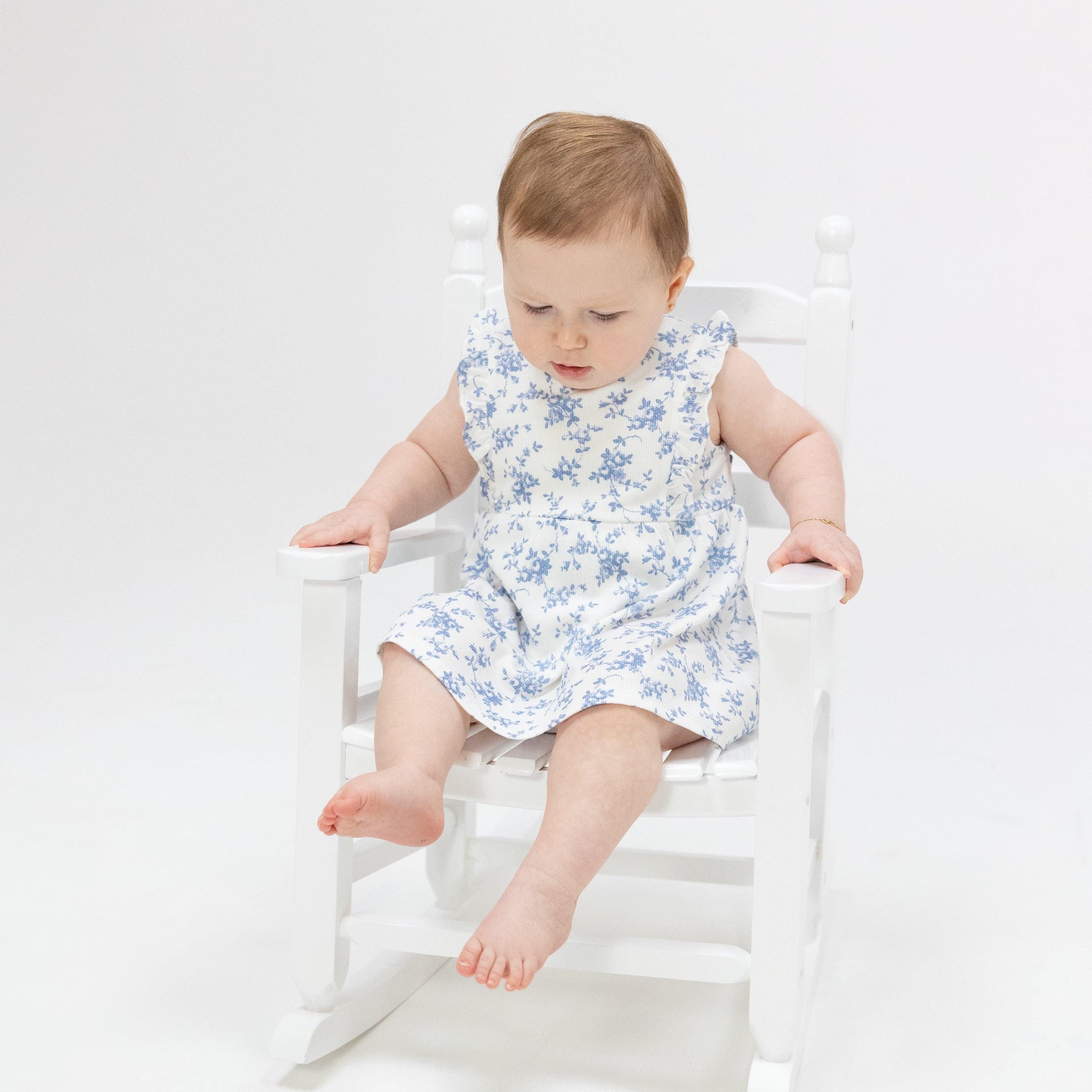 Angel Dear Baby Blue Vines Floral Ruffle Bodysuit Dress