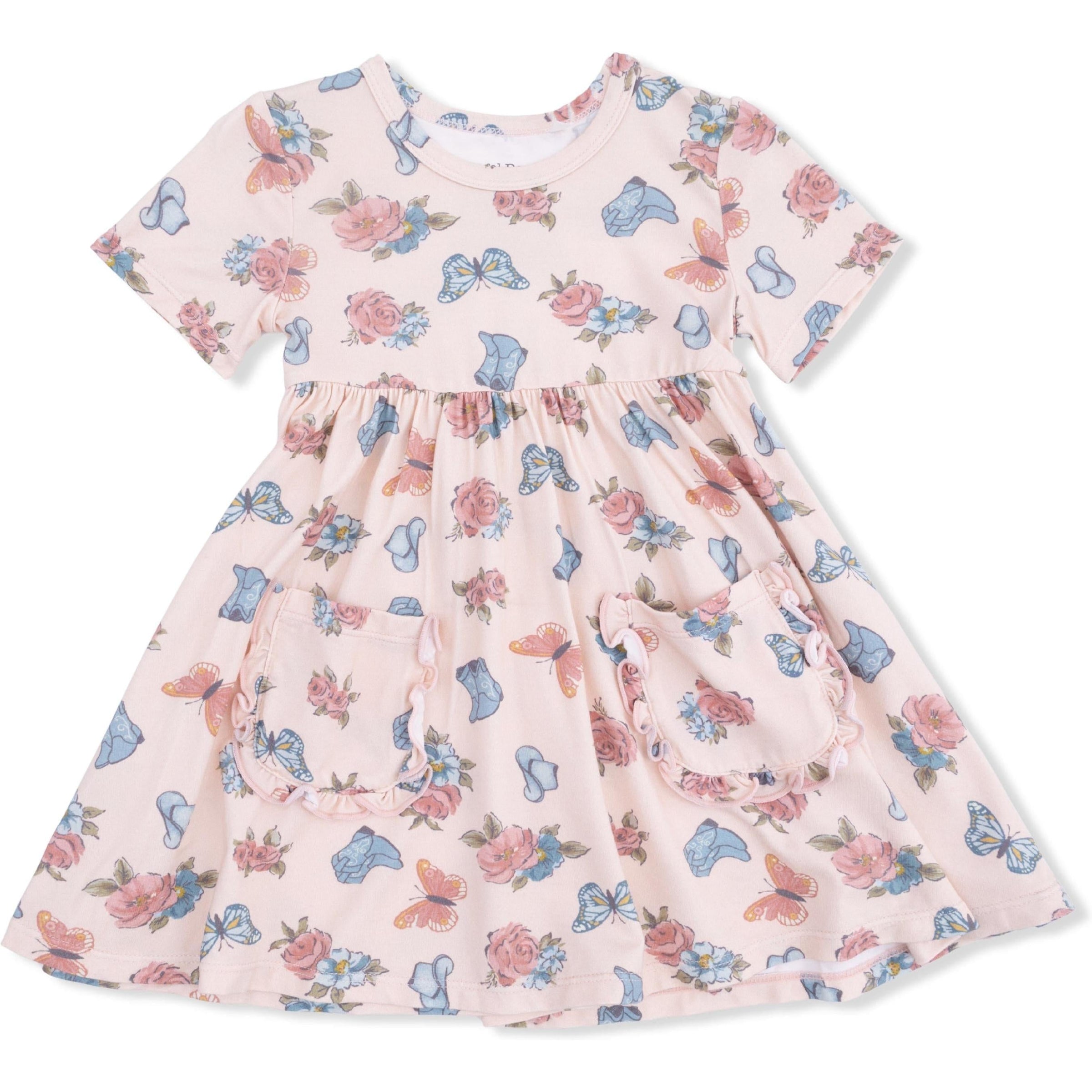 Angel Dear Country Girl Boots Twirly Dress with Ruffle Pockets