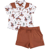 Angel Dear Buckaroo Western Short Sleeve Western Pearl Snap Shirt with Casual Short