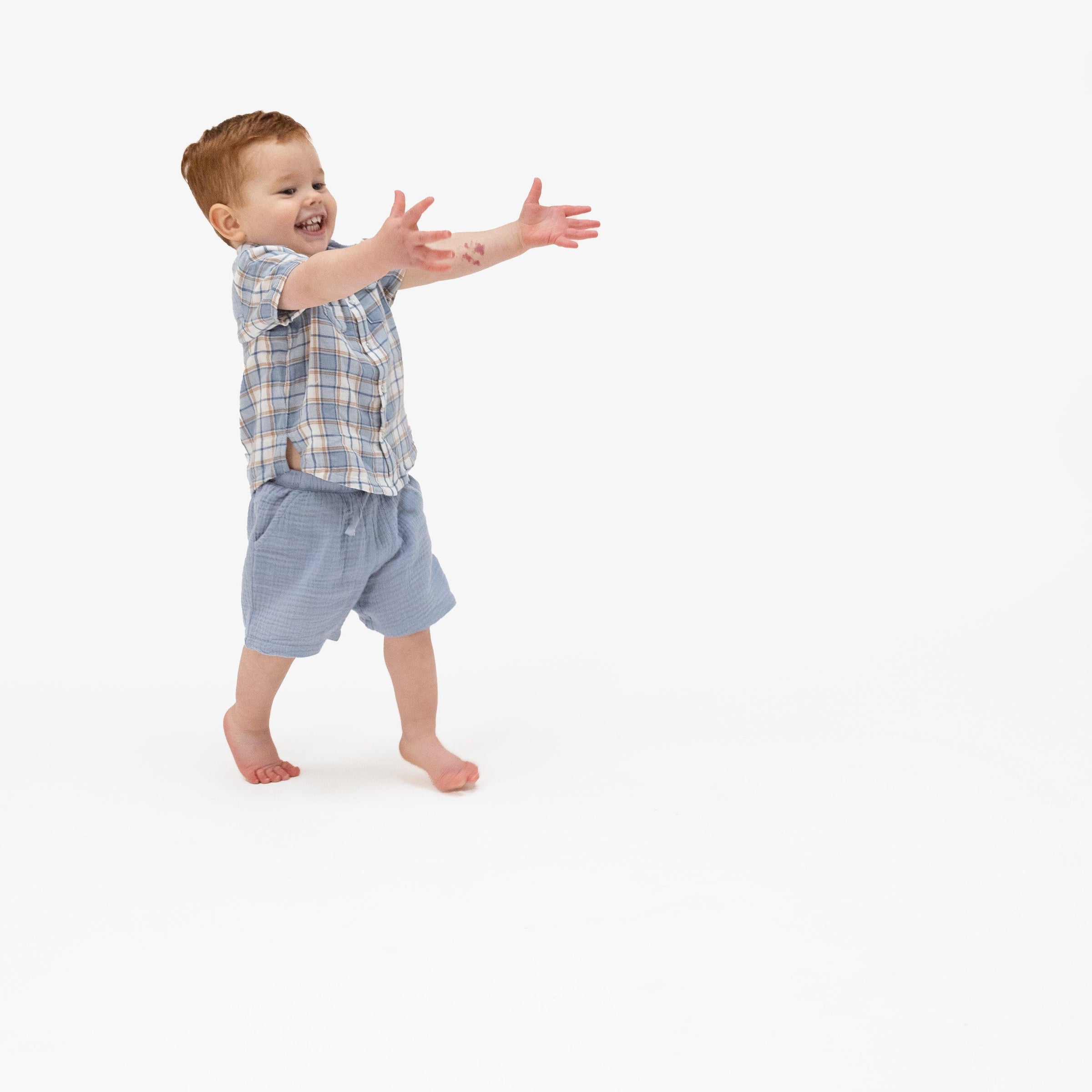 Angel Dear Western Boot Plaid Short Sleeve Western Pearl Snap Shirt with Casual Short