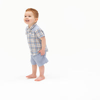 Angel Dear Western Boot Plaid Short Sleeve Western Pearl Snap Shirt with Casual Short