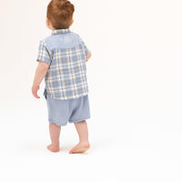 Angel Dear Western Boot Plaid Short Sleeve Western Pearl Snap Shirt with Casual Short