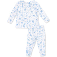 Angel Dear Blue Bows & Flowers Long Sleeve Ruffle Top & Pant