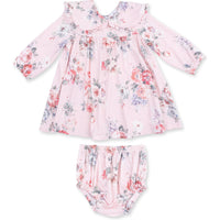 Angel Dear Painterly Rose Bouquets Sofia Dress with Oversize Collar & Bloomer