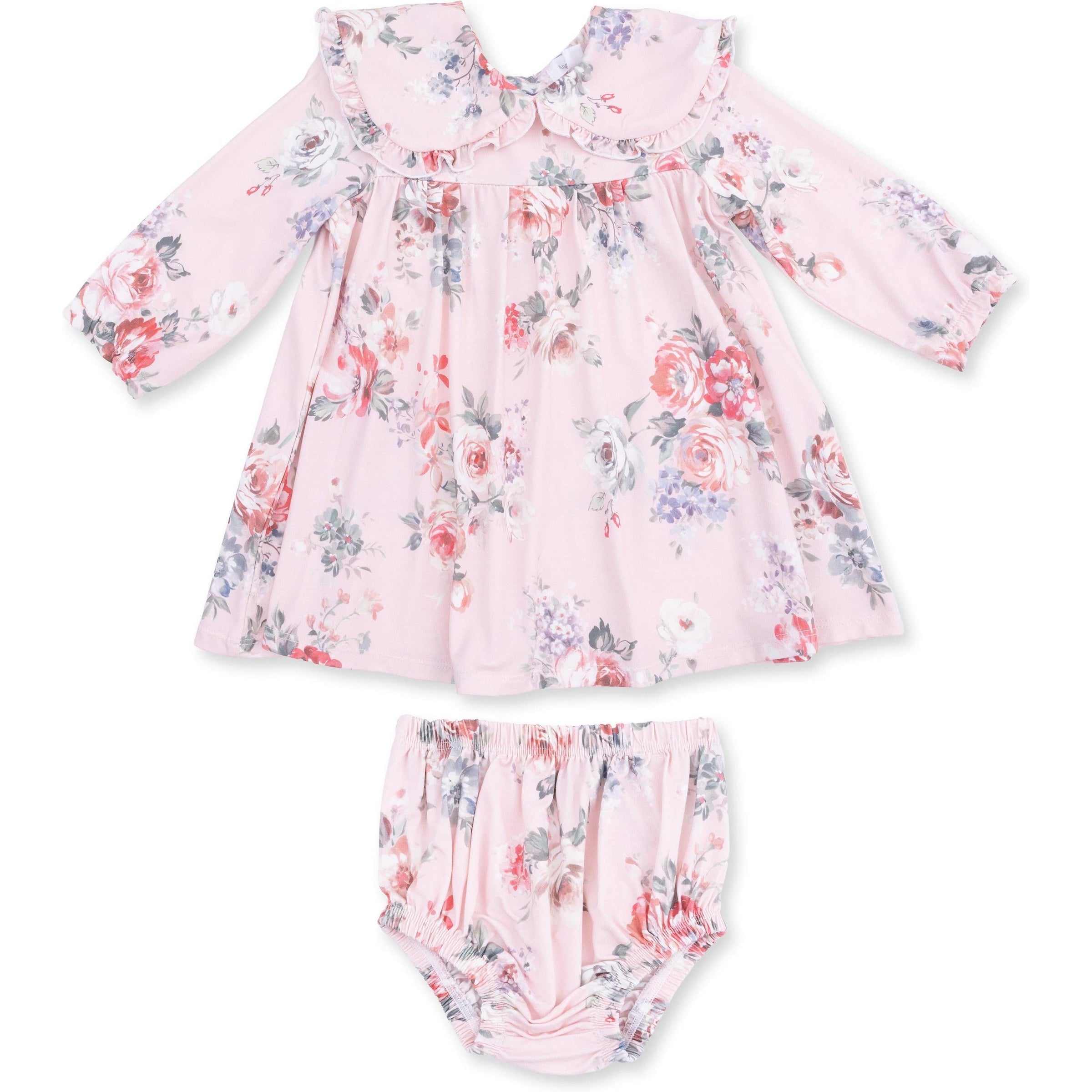 Angel Dear Painterly Rose Bouquets Sofia Dress with Oversize Collar & Bloomer