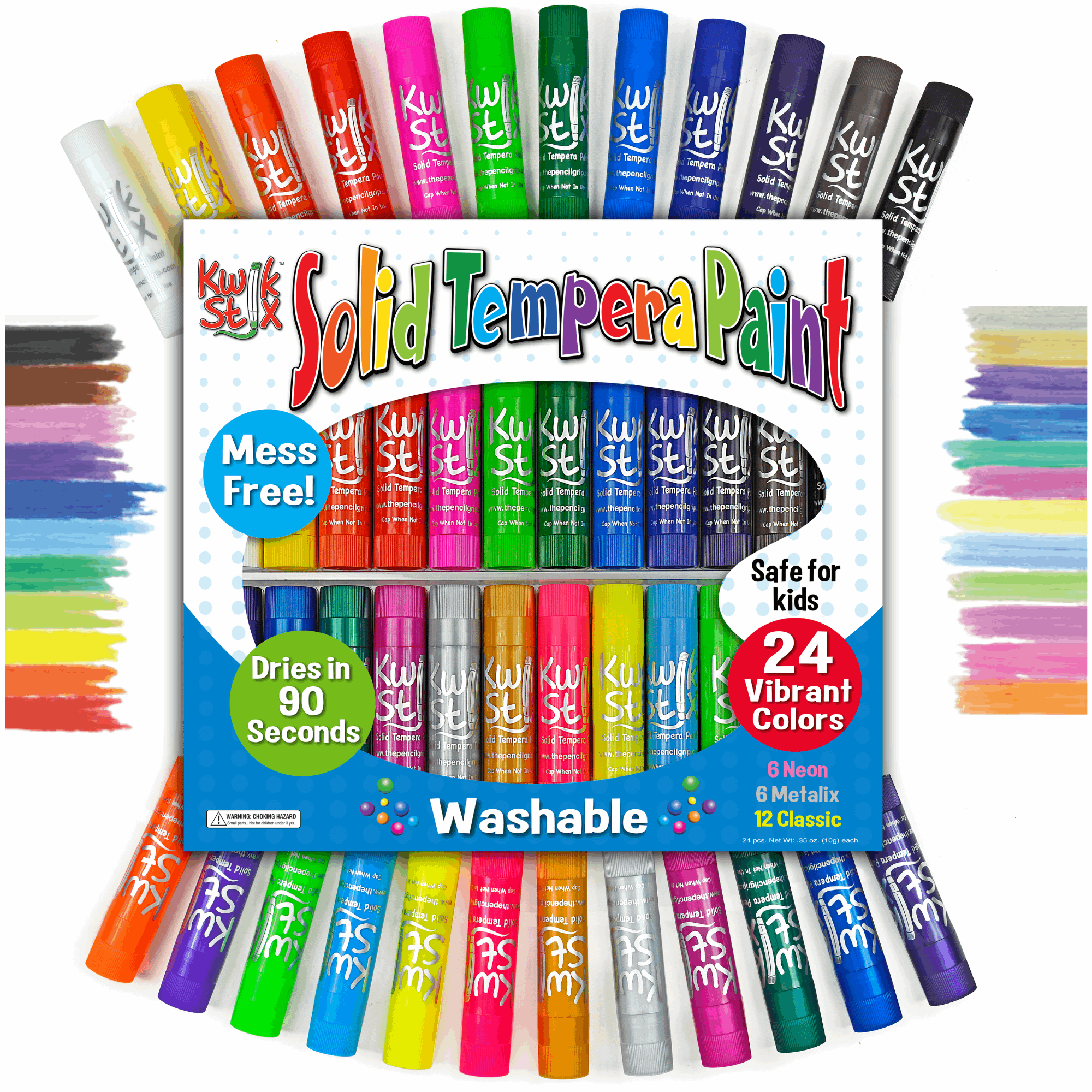 The Pencil Grip Kwik Stix Paint Sticks, Set of 24: Classic, Neon & Metallic