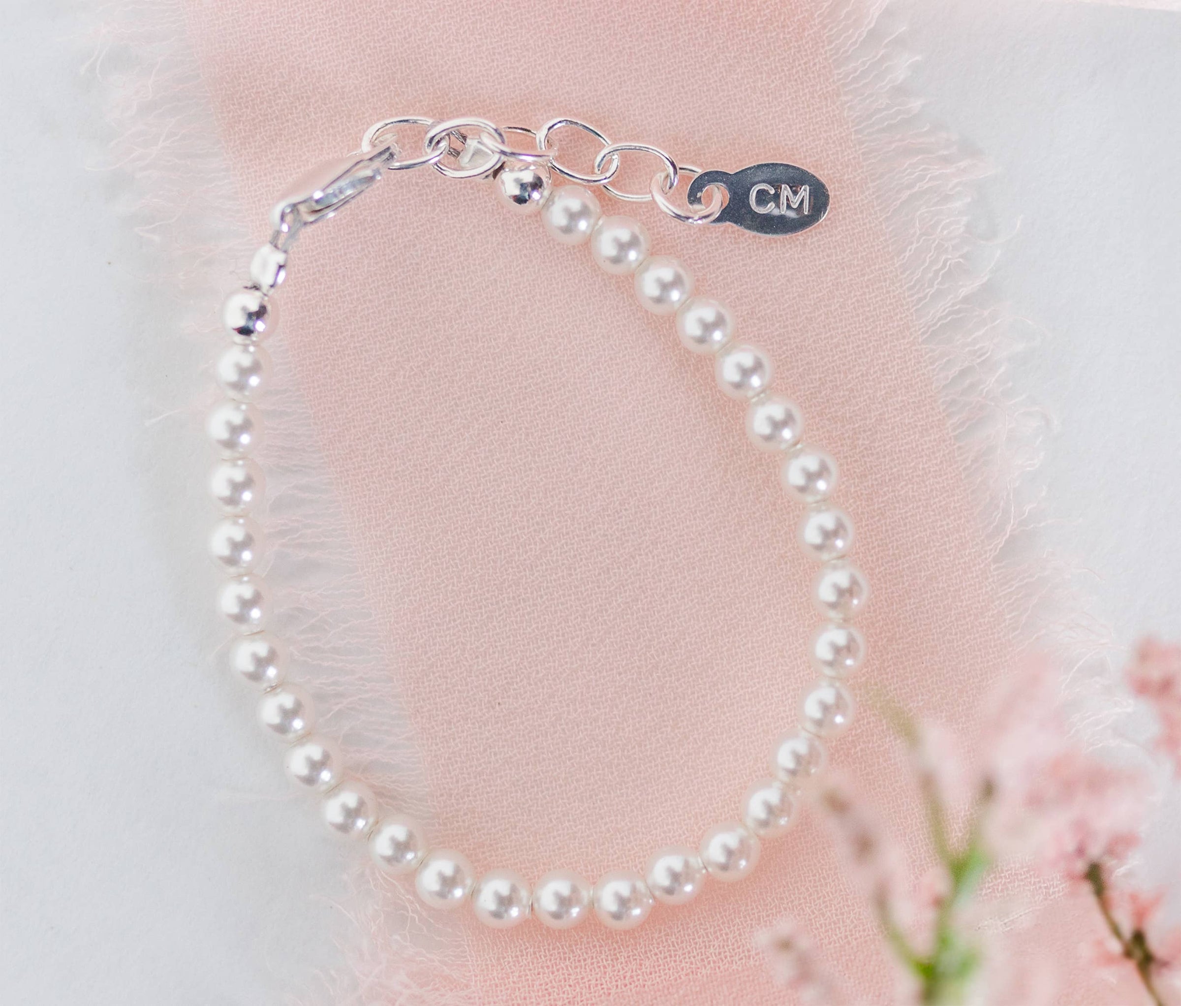Cherished Moments - Girls Sterling Silver Dainty Pearl Baby & Child's Bracelet