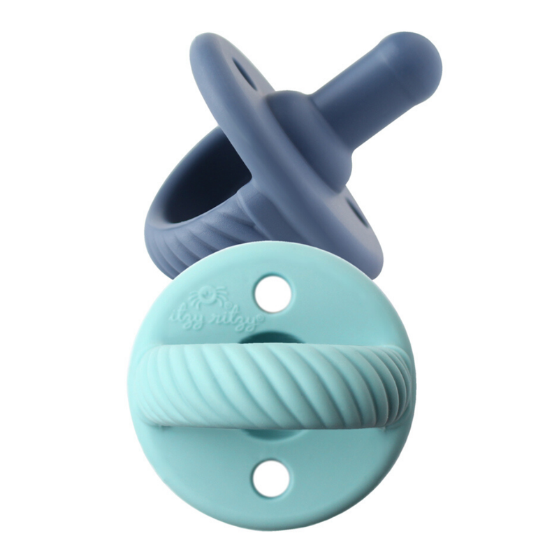 Itzy Ritzy Sweetie Soother Pacifier Sets (2-pack) Robin's Egg Blue + Navy Cables