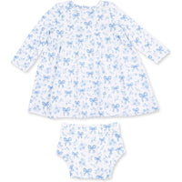Angel Dear Blue Bows & Flowers Simple Dress & Bloomer