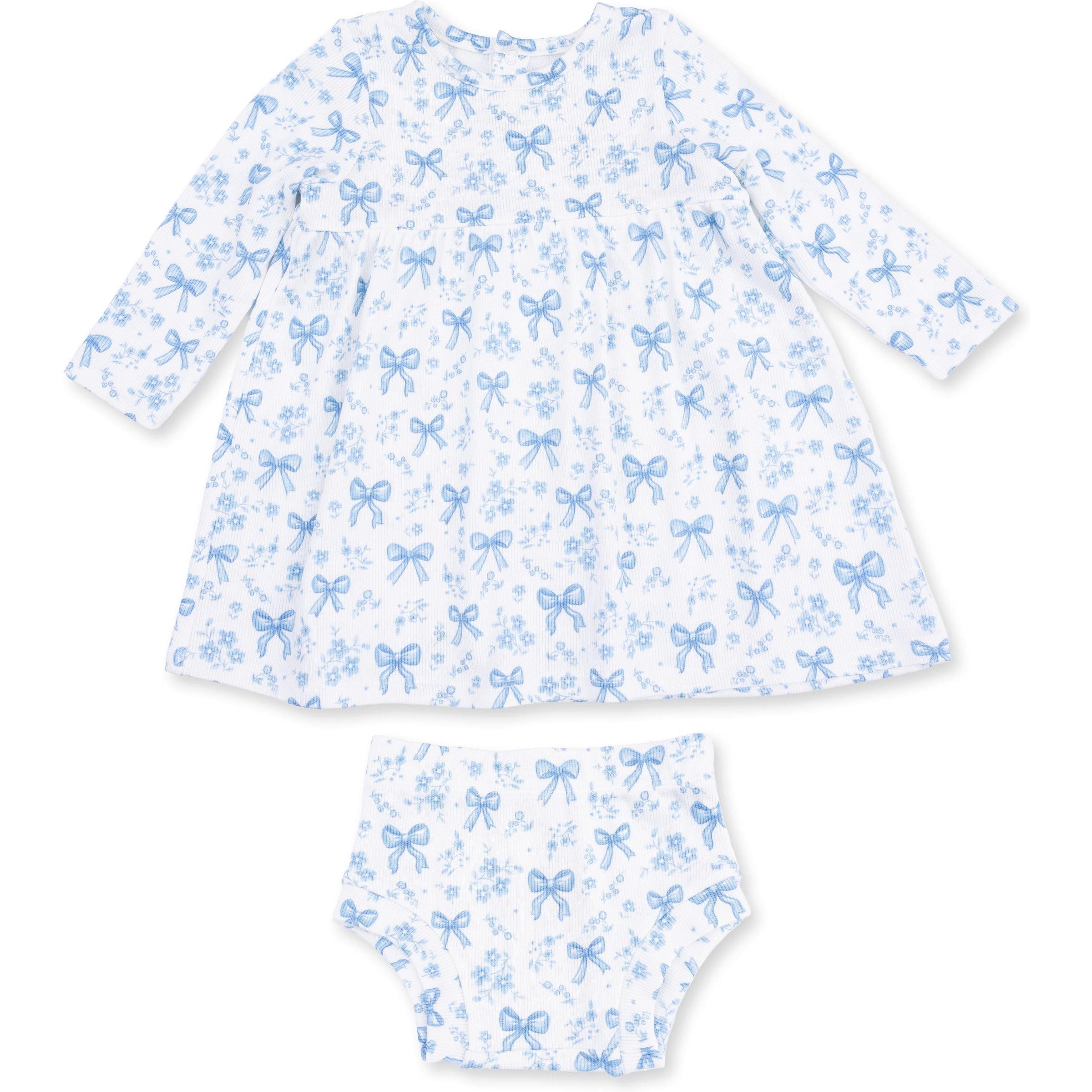 Angel Dear Blue Bows & Flowers Simple Dress & Bloomer