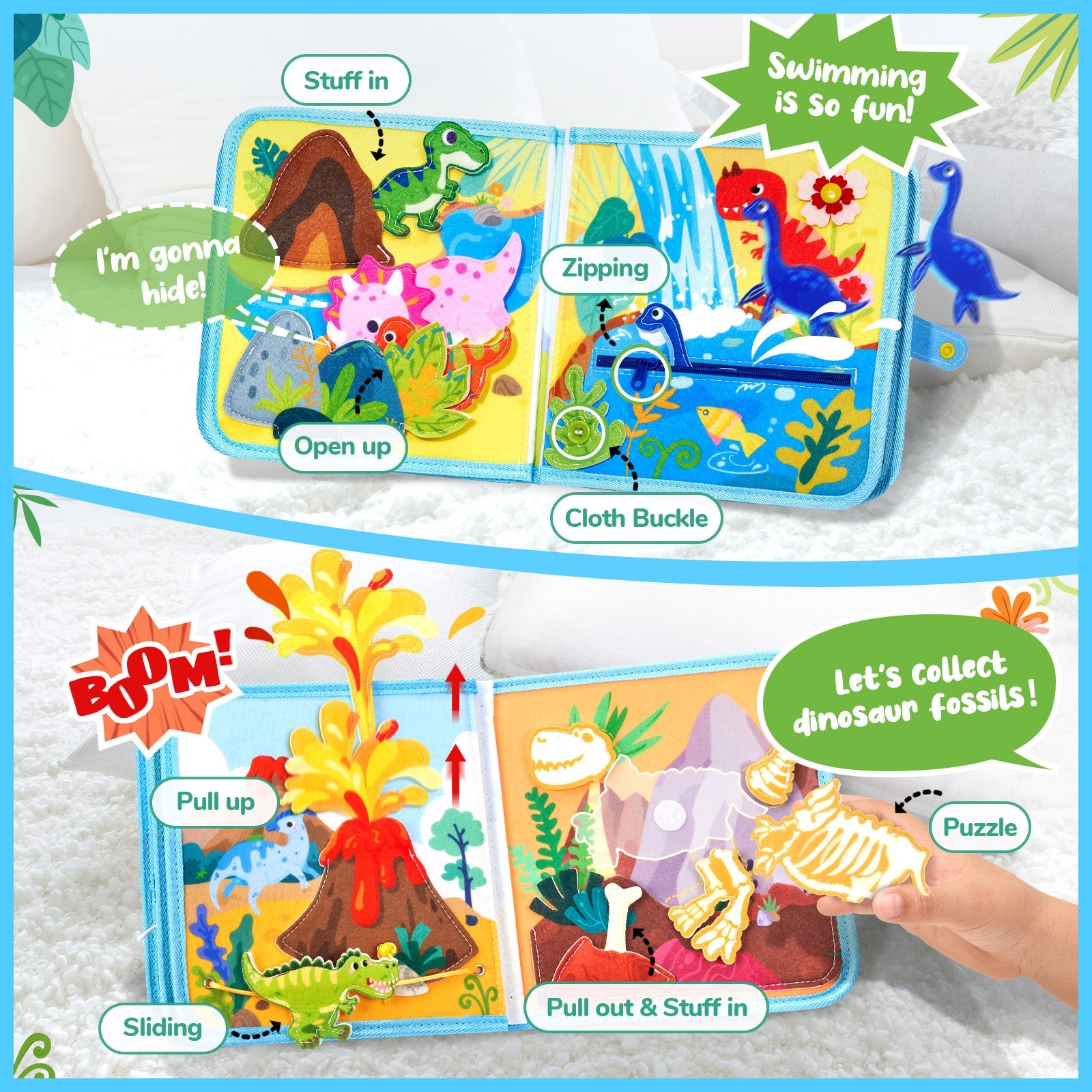 JoyCat 15-in-1 Dinosaur Friends Montessori Busy Book