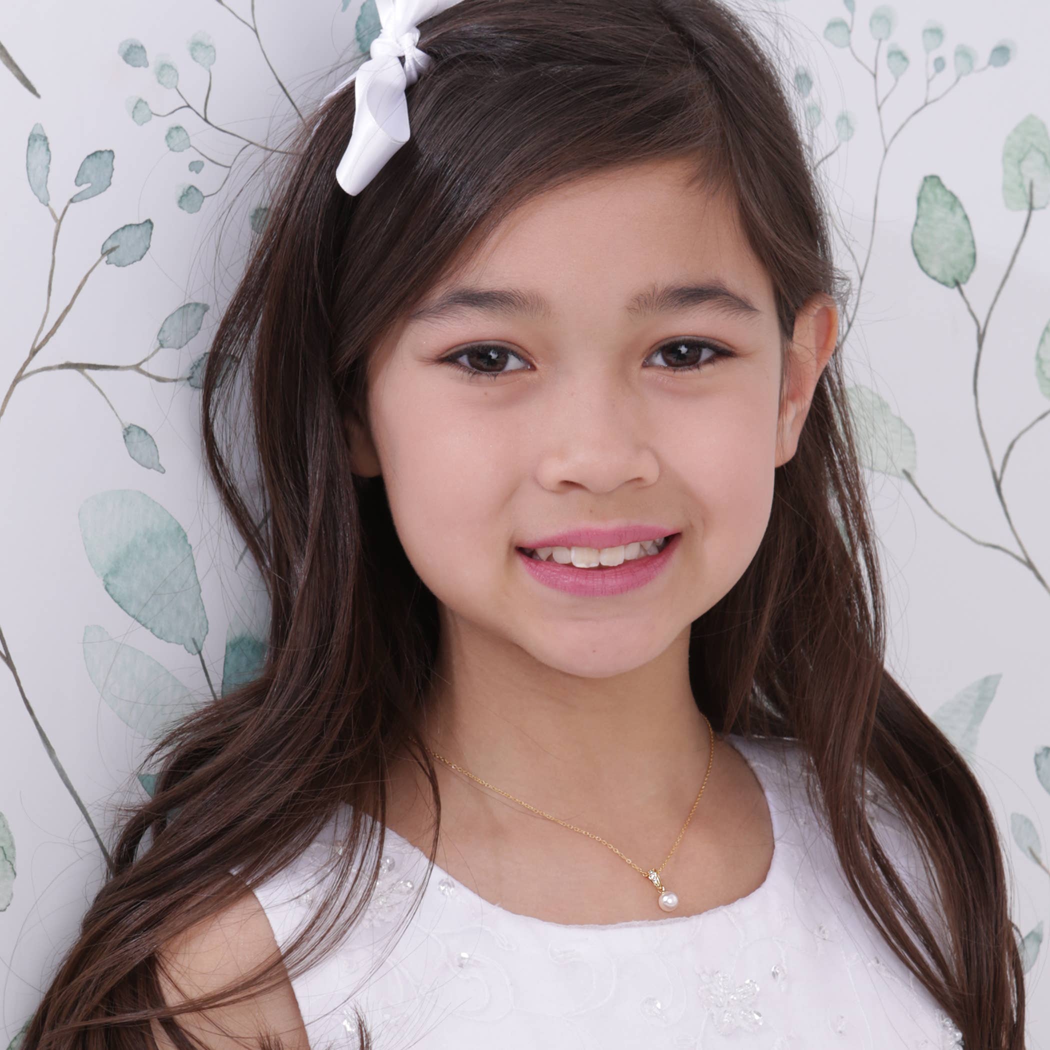 Cherished Moments - Girls 14K Gold-Plated White Pearl Pendant Necklace for Kids