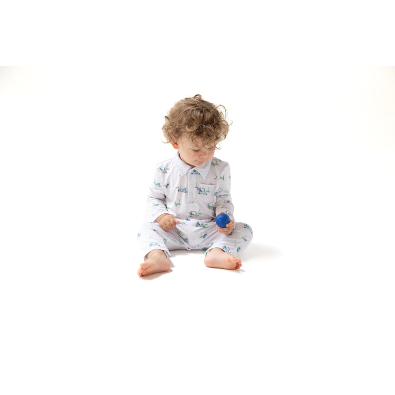Angel Dear Baby Golf Carts Blue Polo Romper