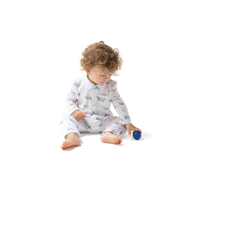Angel Dear Baby Golf Carts Blue Polo Romper