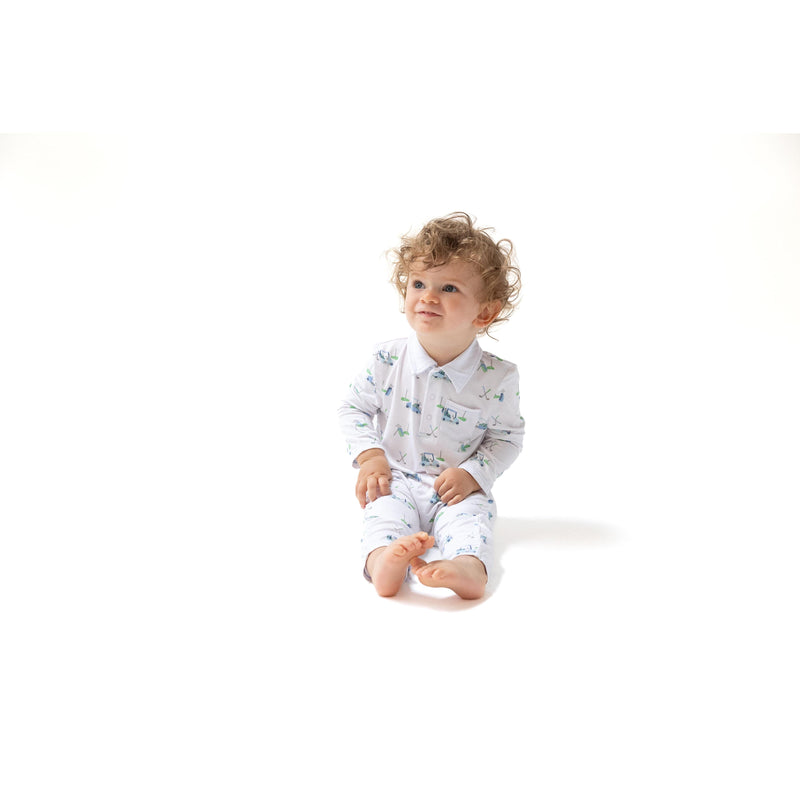 Angel Dear Baby Golf Carts Blue Polo Romper