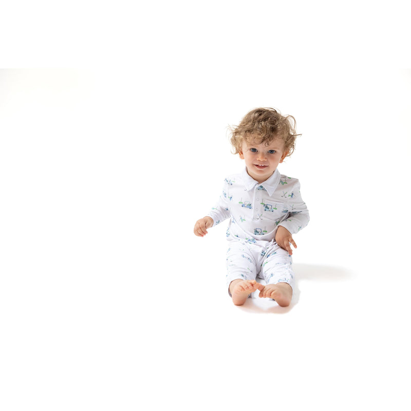 Angel Dear Baby Golf Carts Blue Polo Romper